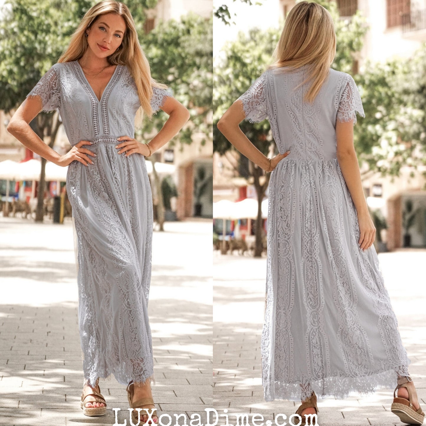 Elegant LACE V-Neck Short-sleeve Maxi Dress