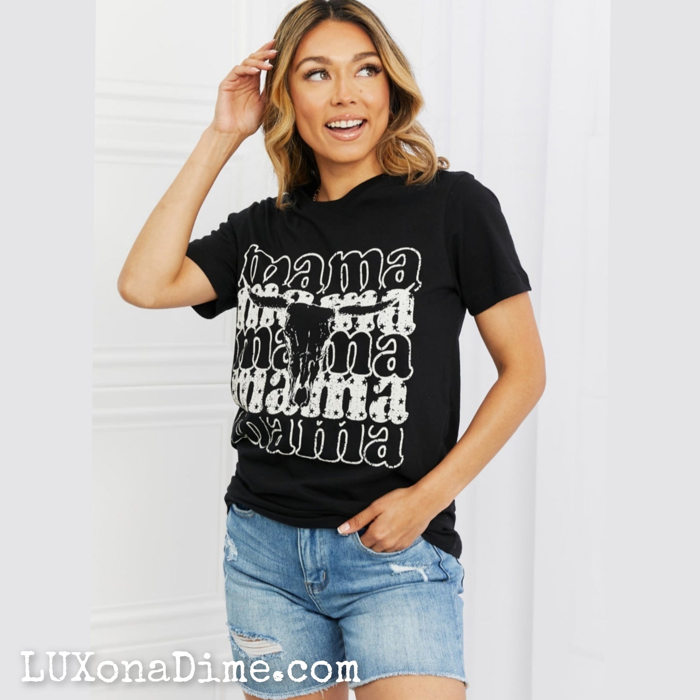 Country Western MAMA Bull Skull Graphic Tee Shirt (Plus Size Available)