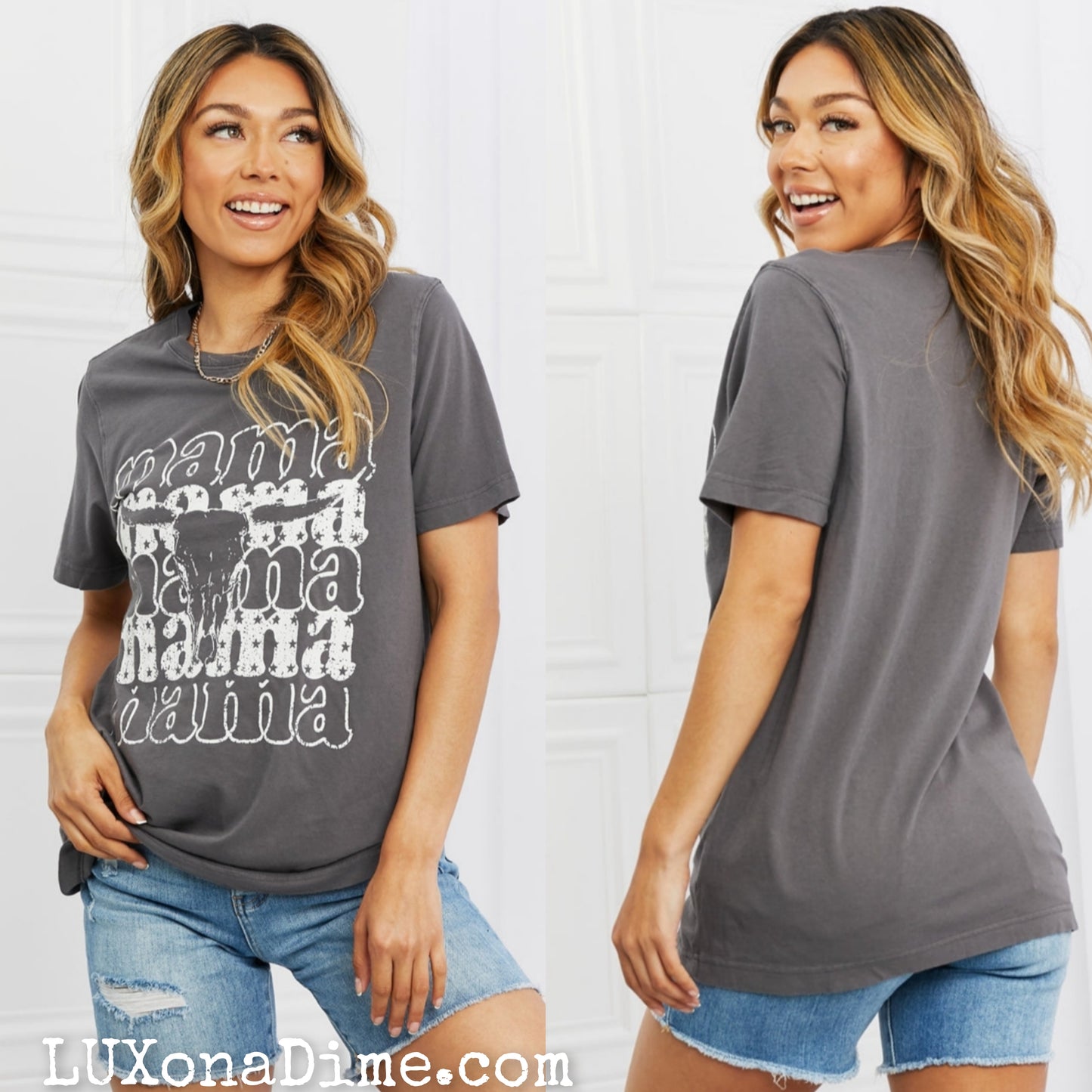Country Western MAMA Bull Skull Graphic Tee Shirt
(Plus Size Available)