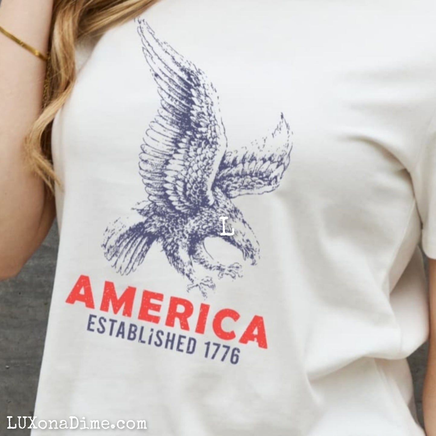 AMERICA ESTABLISHED 1776 Eagle Patriotic USA Graphic 100% Cotton Short-sleeve T-Shirt