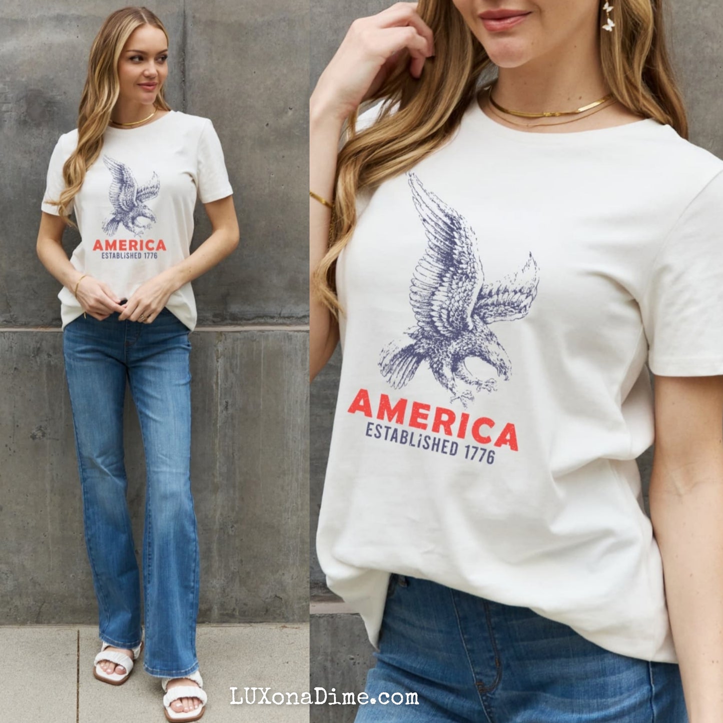 AMERICA ESTABLISHED 1776 Eagle Patriotic USA Graphic 100% Cotton Short-sleeve T-Shirt