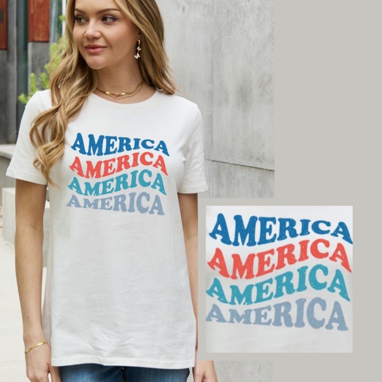 AMERICA Wave Graphic 100% Cotton Short-sleeve Patriotic USA Tee Shirt