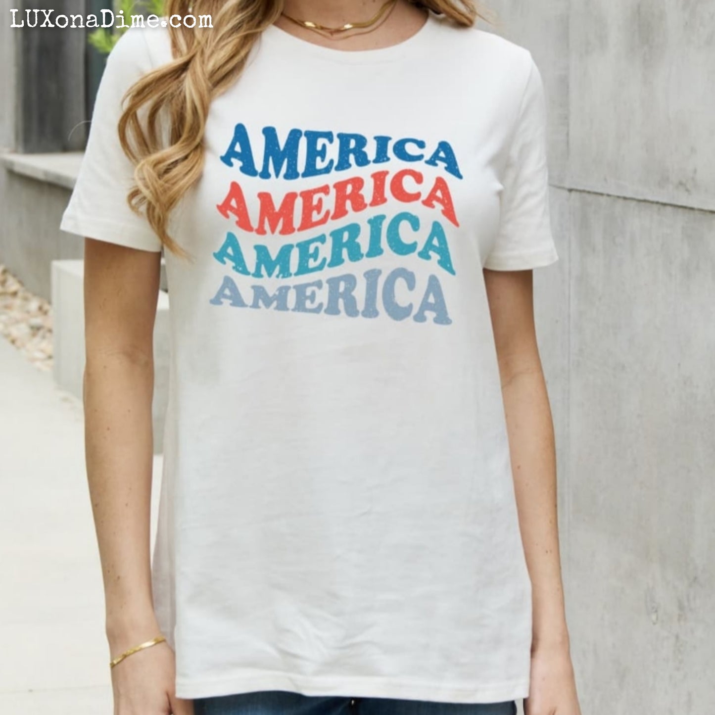 AMERICA Wave Graphic 100% Cotton Short-sleeve Patriotic USA Tee Shirt