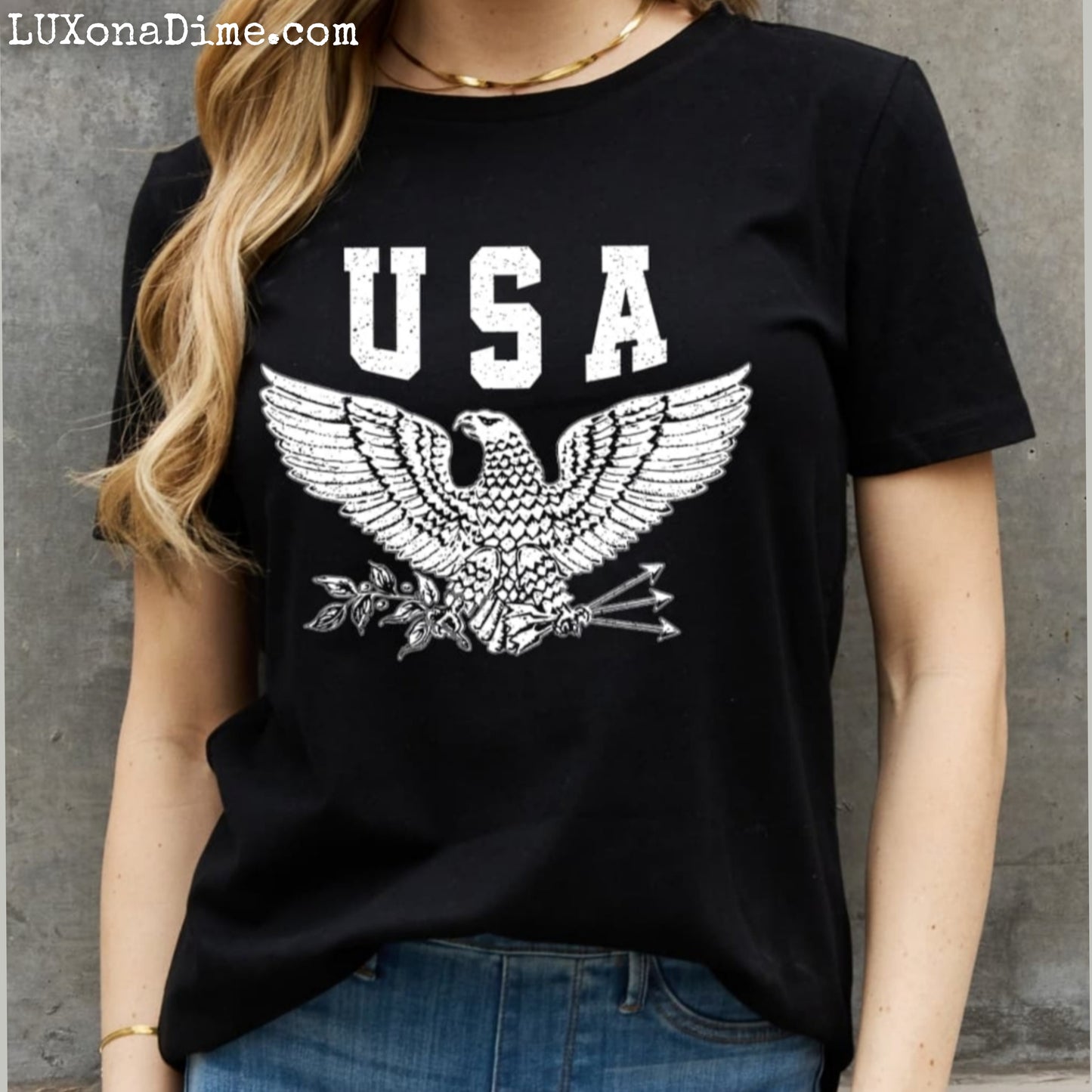USA American Eagle Graphic 100% Cotton Short-sleeve Tee Shirt