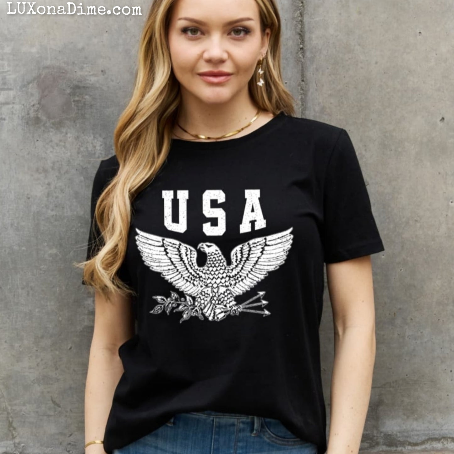 USA American Eagle Graphic 100% Cotton Short-sleeve Tee Shirt