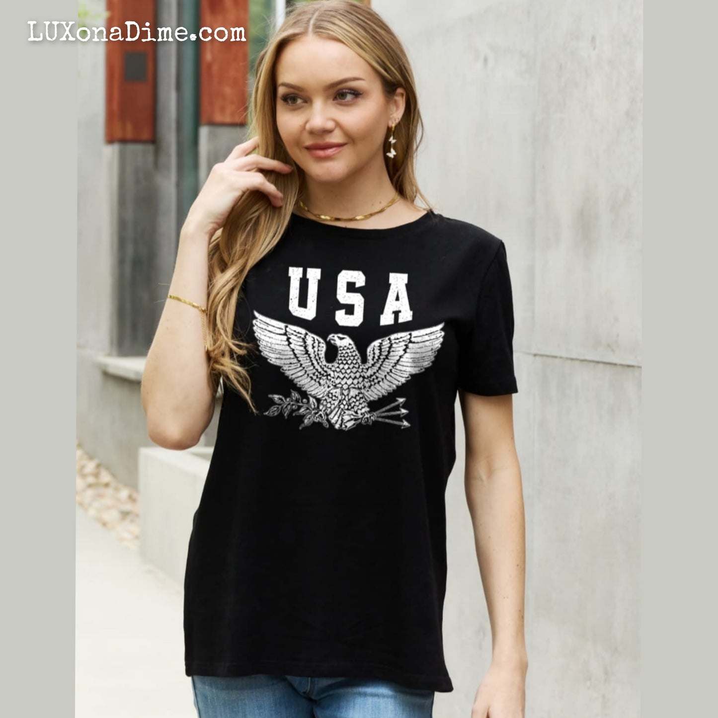 USA American Eagle Graphic 100% Cotton Short-sleeve Tee Shirt