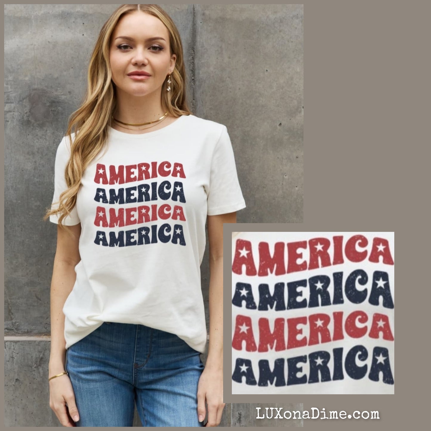 AMERICA Wave Graphic 100% Cotton Short-sleeve Patriotic USA Tee Shirt