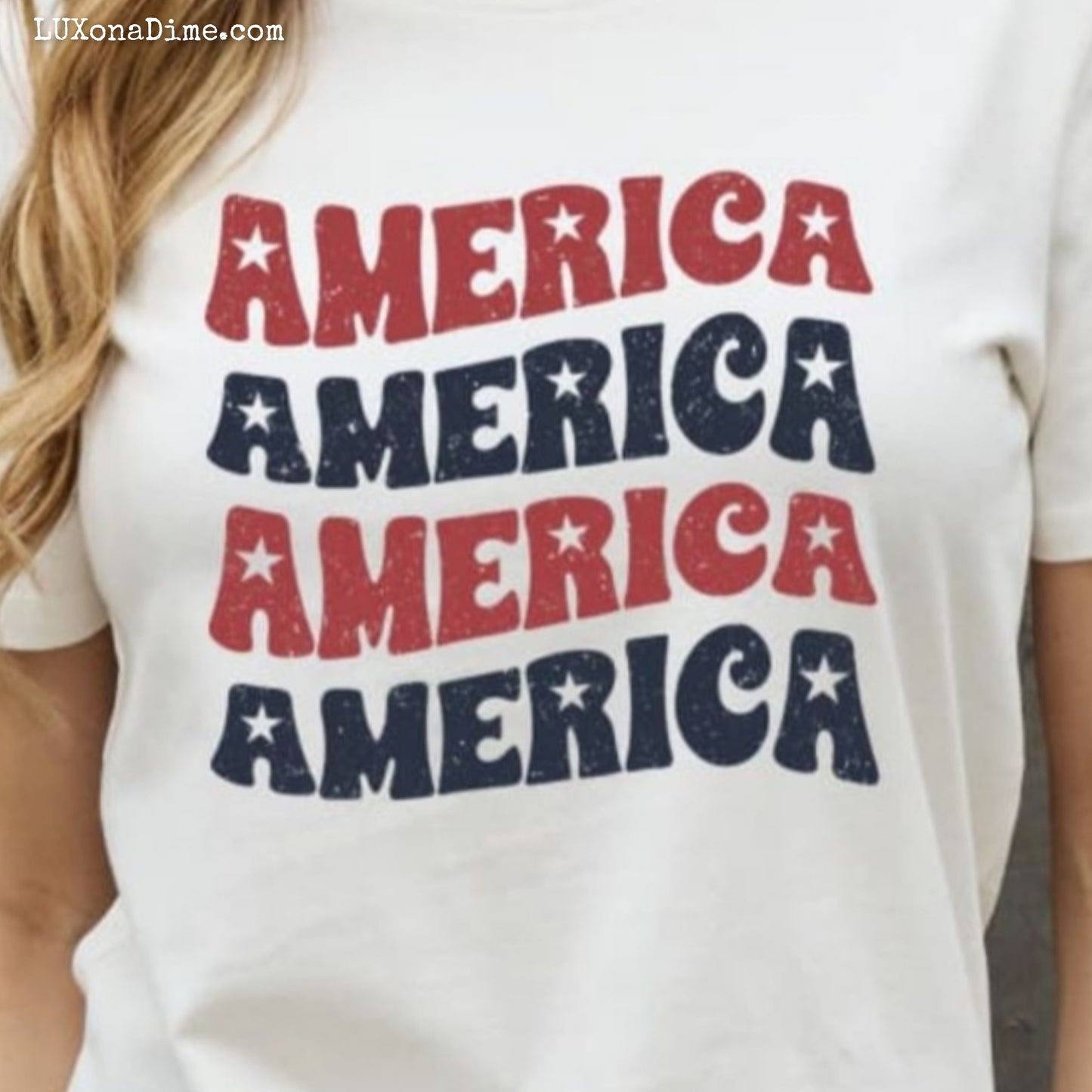 AMERICA Wave Graphic 100% Cotton Short-sleeve Patriotic USA Tee Shirt