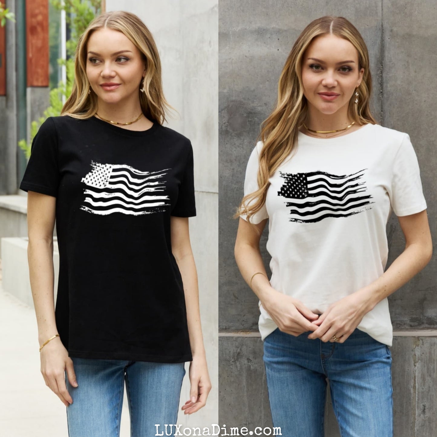 US American Flag Graphic 100% Cotton Short-sleeve Tee Shirt