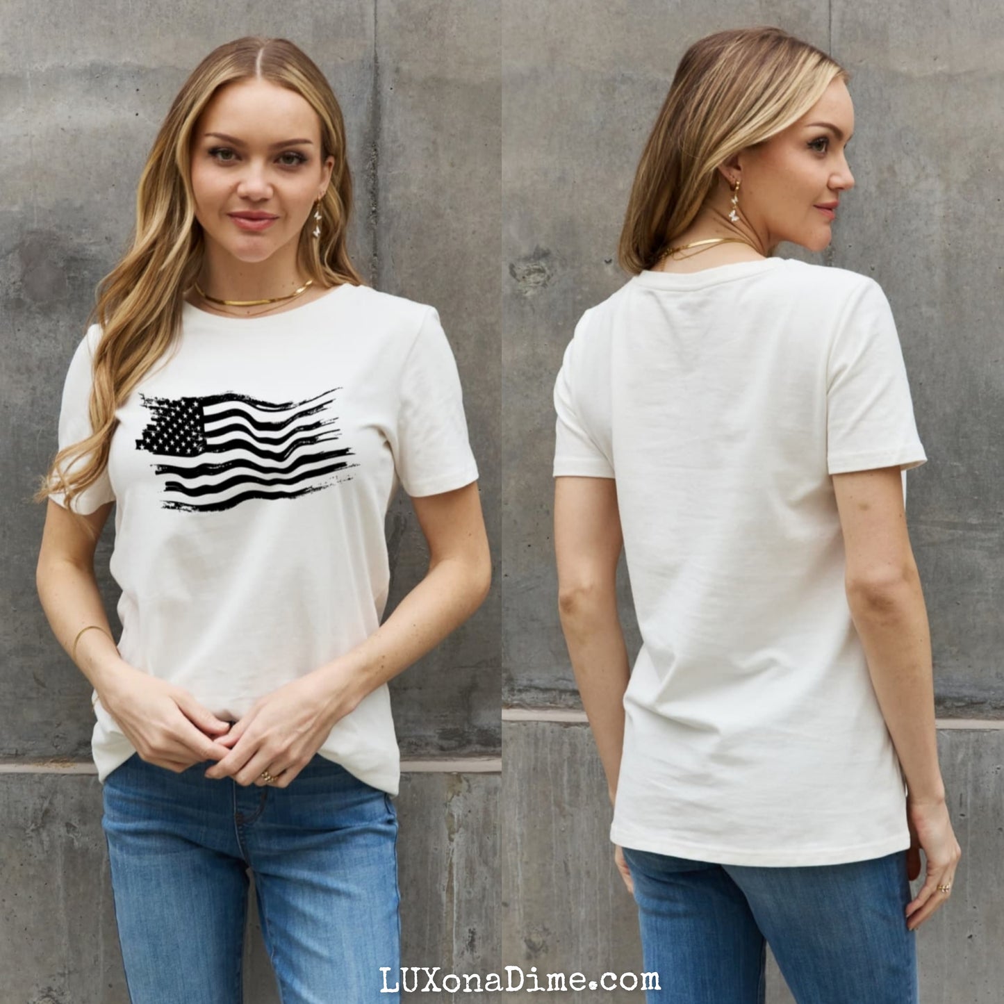 US American Flag Graphic 100% Cotton Short-sleeve Tee Shirt