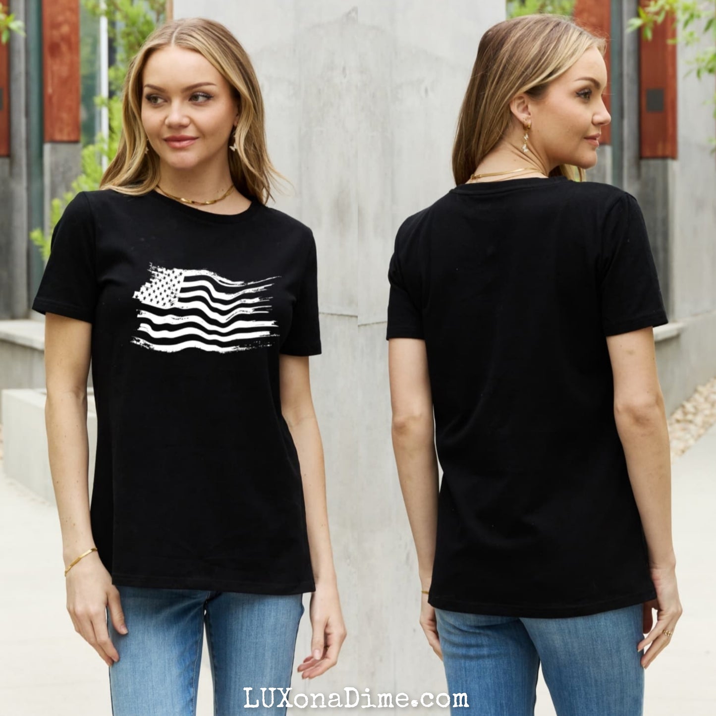 US American Flag Graphic 100% Cotton Short-sleeve Tee Shirt