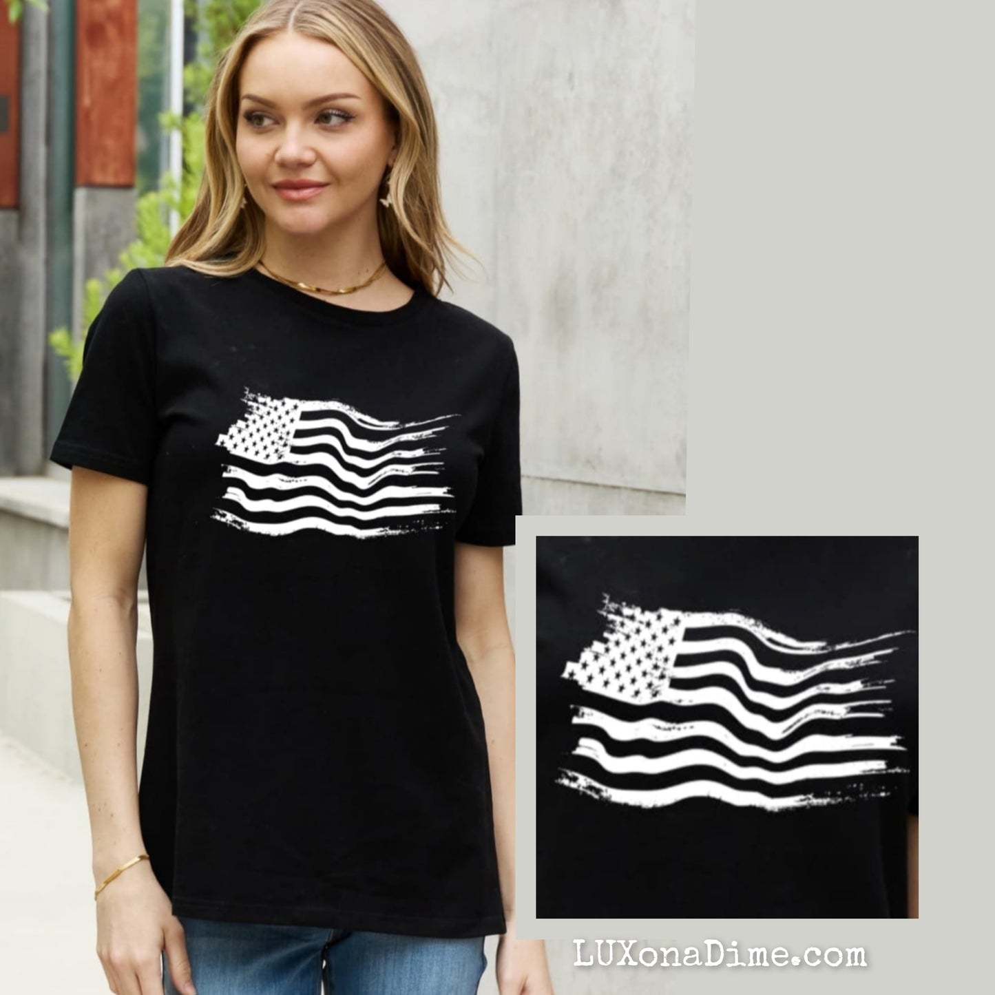 US American Flag Graphic 100% Cotton Short-sleeve Tee Shirt