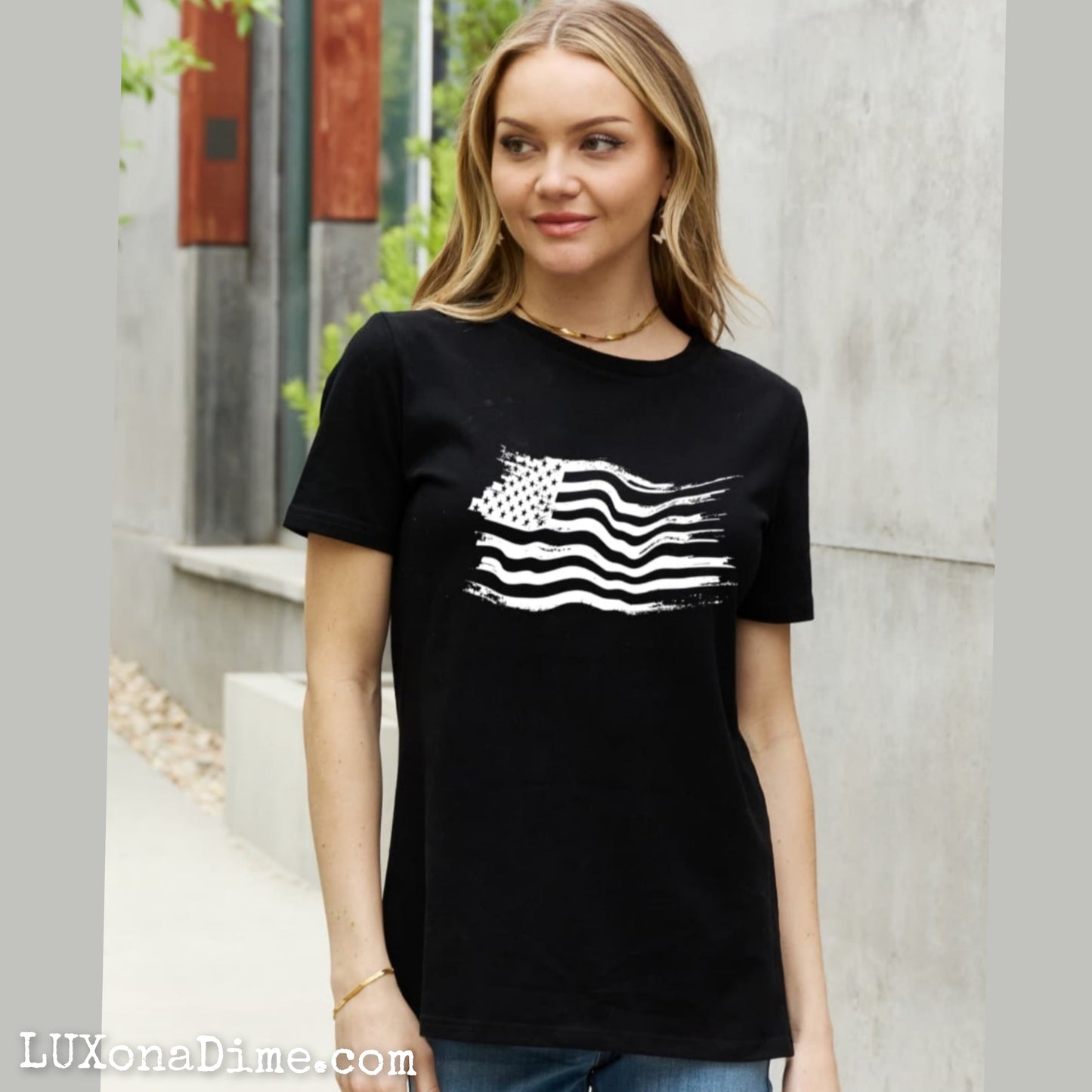 US American Flag Graphic 100% Cotton Short-sleeve Tee Shirt