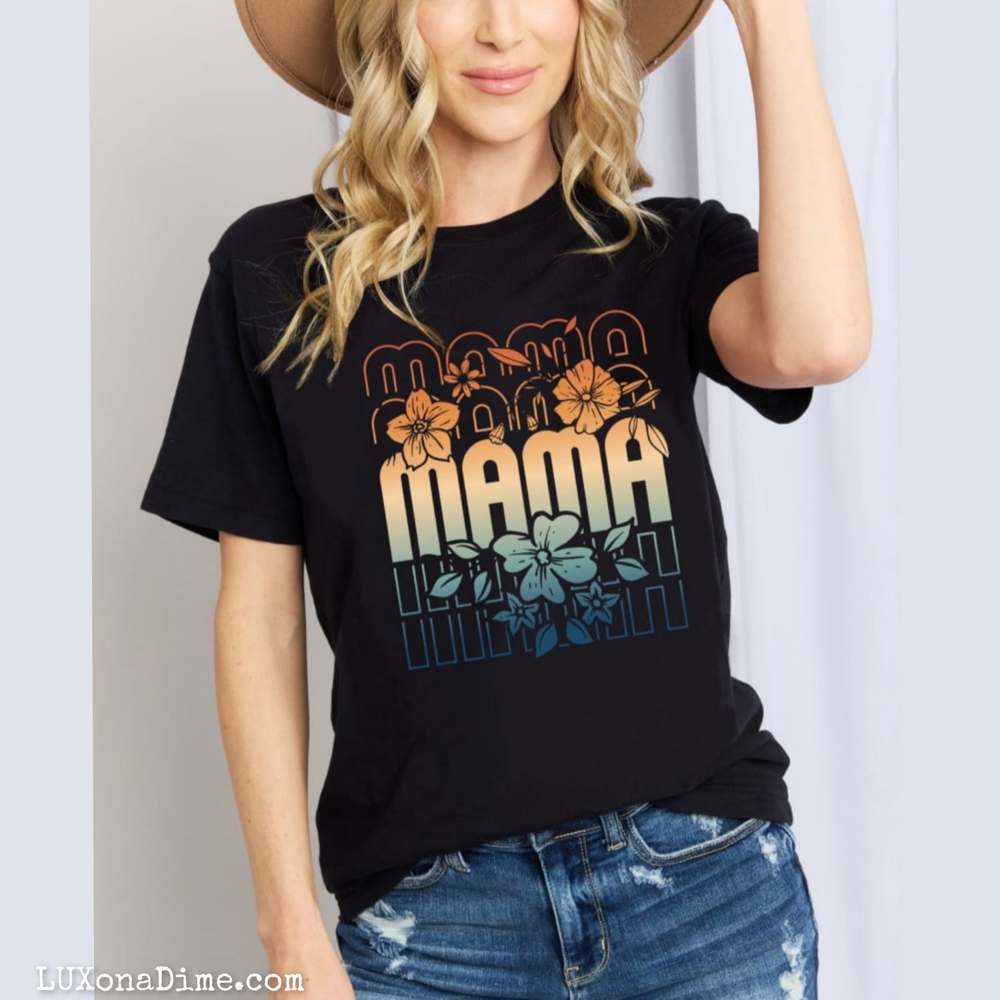 Floral MAMA Colorful Tropical Graphic 100% Cotton Short-sleeve Tee Shirt (Plus Size Available)