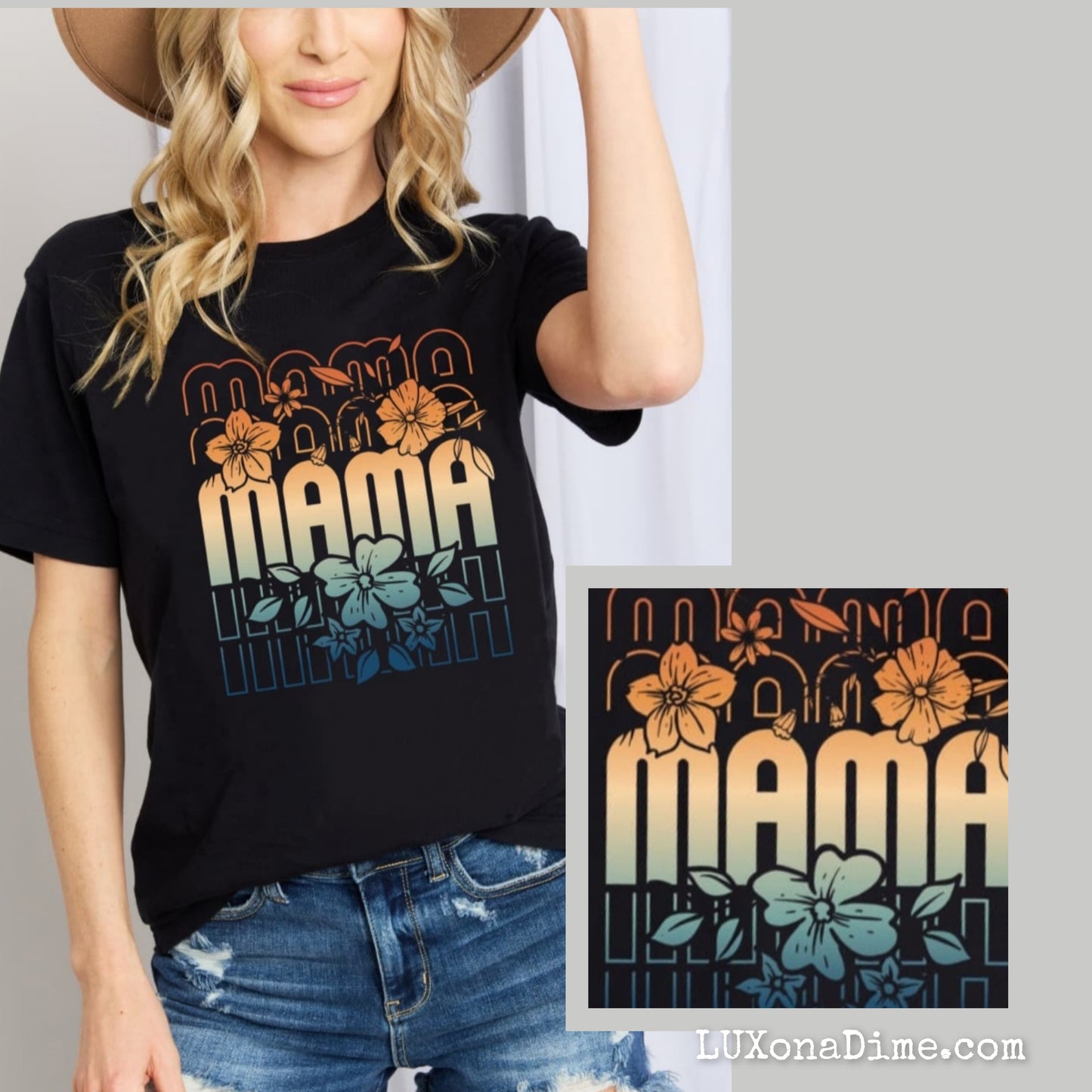 Floral MAMA Colorful Tropical Graphic 100% Cotton Short-sleeve Tee Shirt (Plus Size Available)