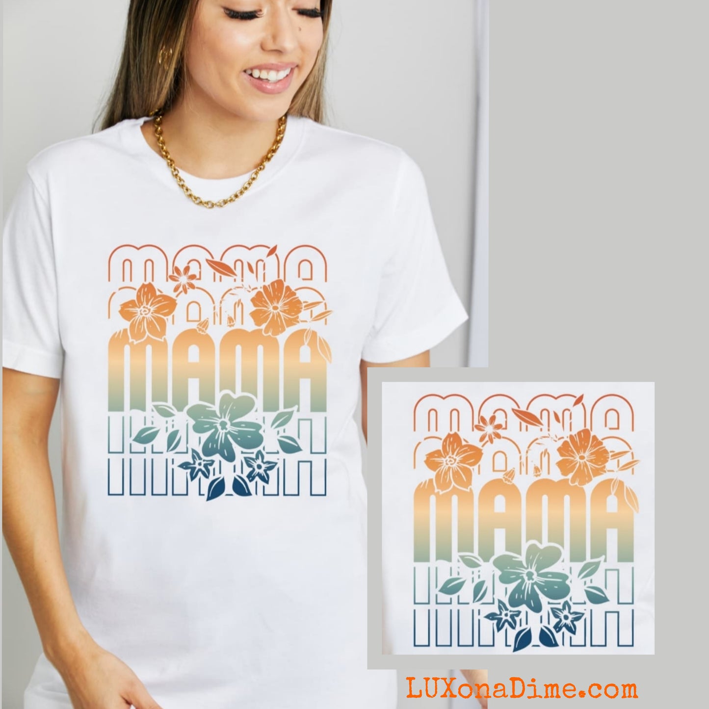 Floral MAMA Colorful Tropical Graphic 100% Cotton Short-sleeve Tee Shirt (Plus Size Available)