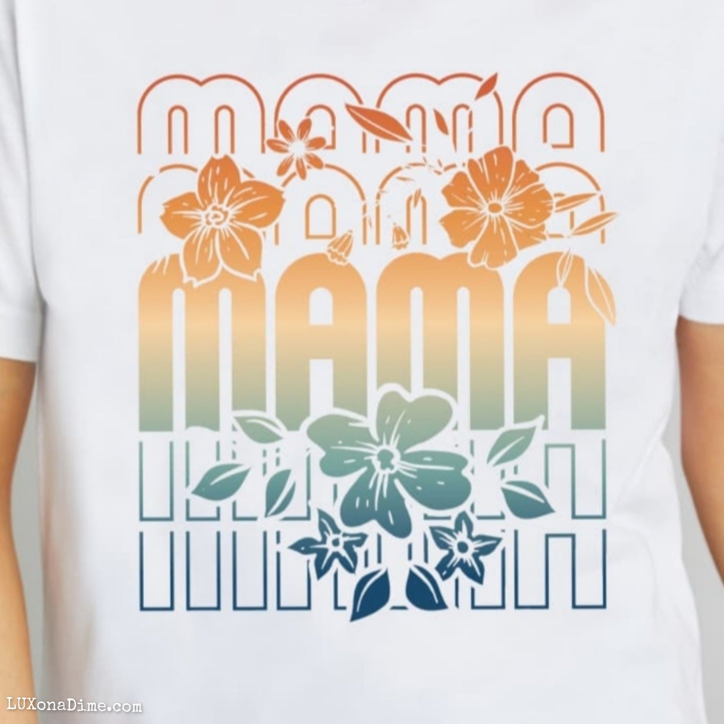 Floral MAMA Colorful Tropical Graphic 100% Cotton Short-sleeve Tee Shirt (Plus Size Available)