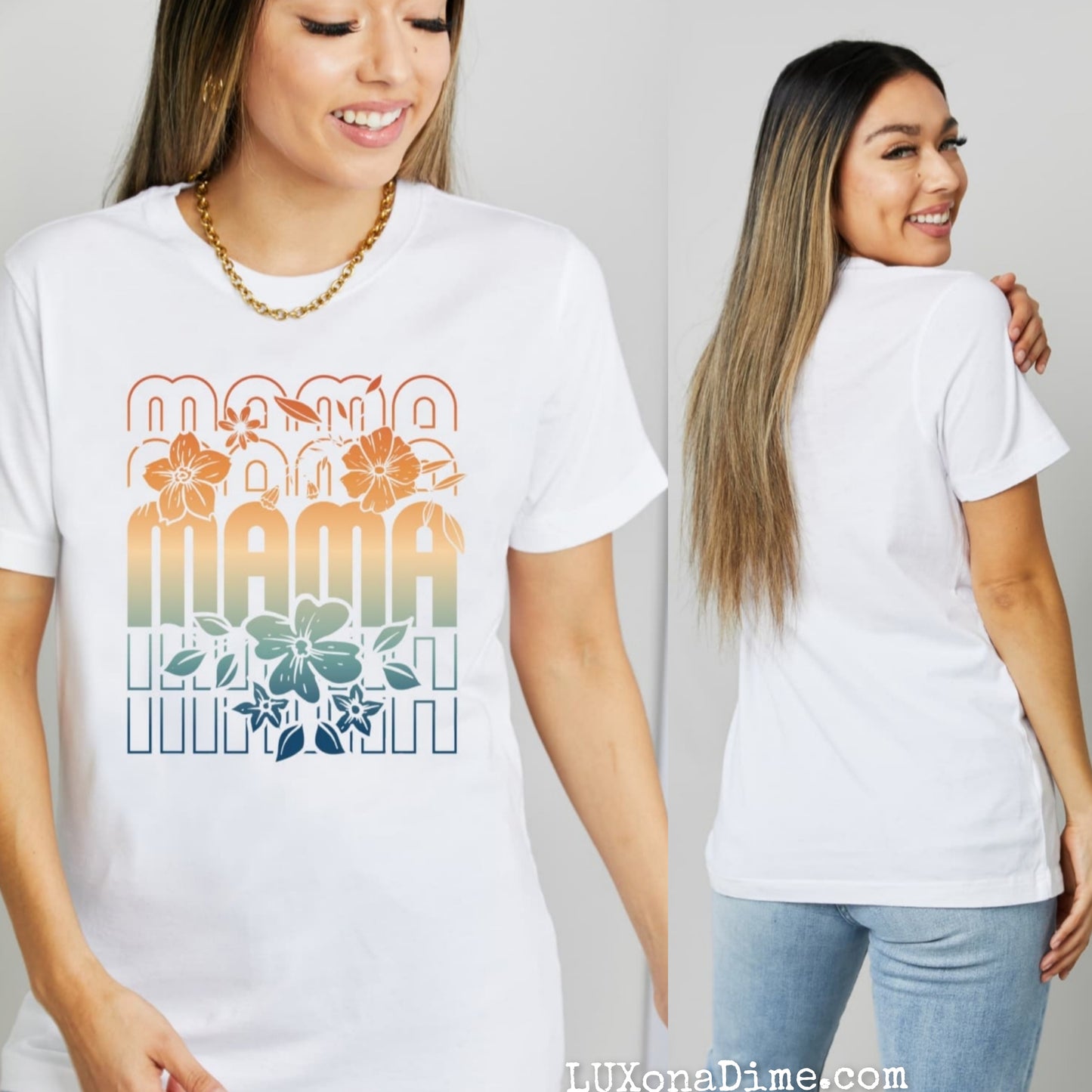 Floral MAMA Colorful Tropical Graphic 100% Cotton Short-sleeve Tee Shirt (Plus Size Available)