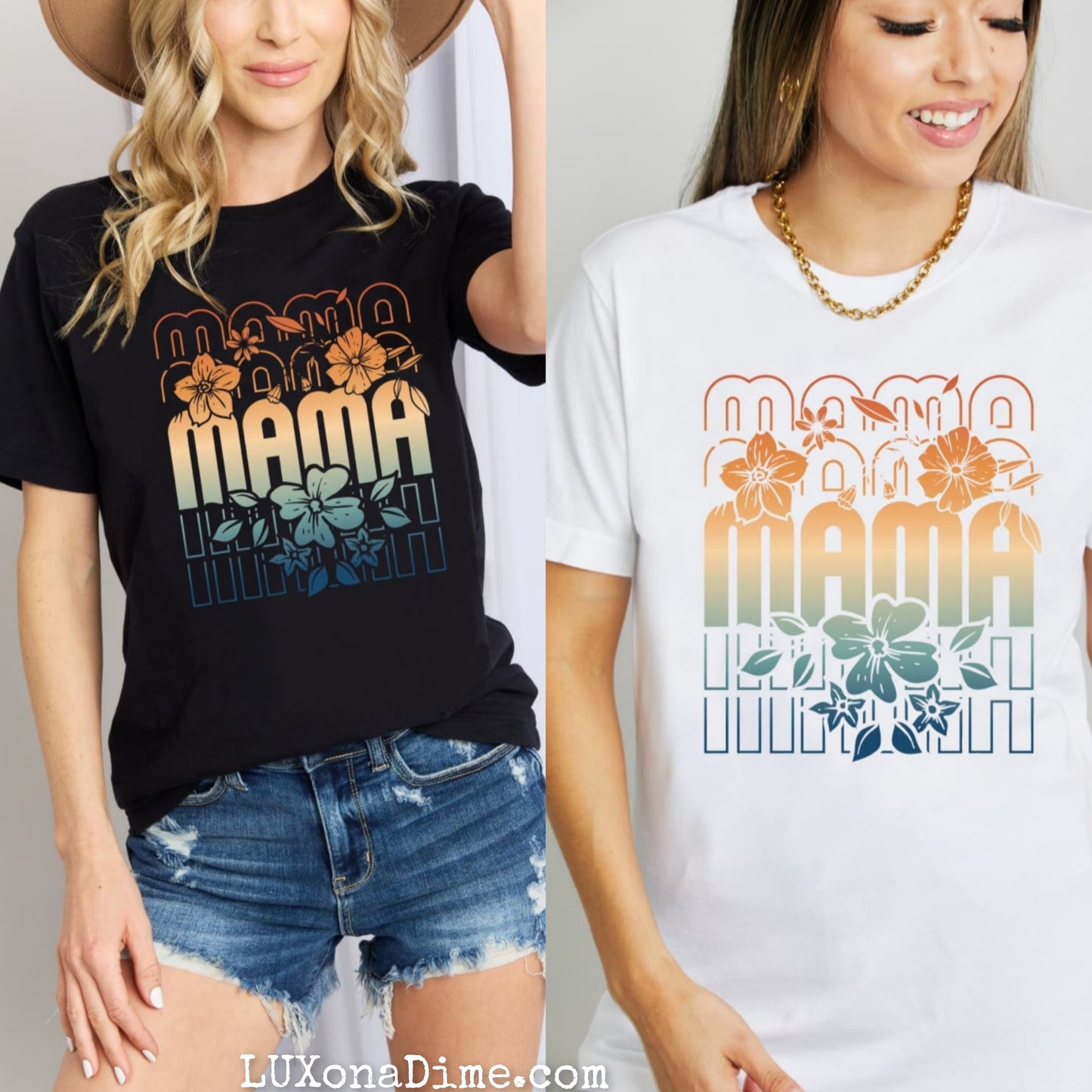 Floral MAMA Colorful Tropical Graphic 100% Cotton Short-sleeve Tee Shirt (Plus Size Available)