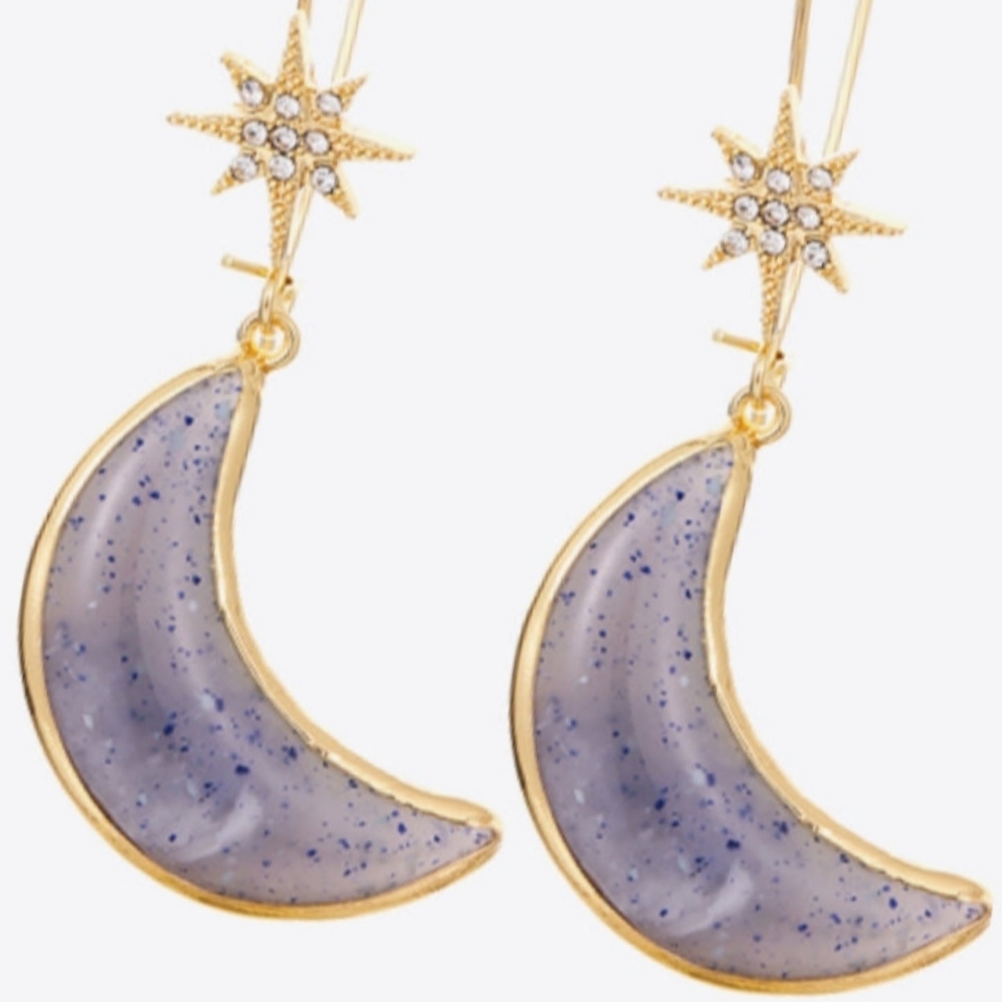 18K Gold Plated Rhinestone Star Resin Moon Dangle Drop Earrings