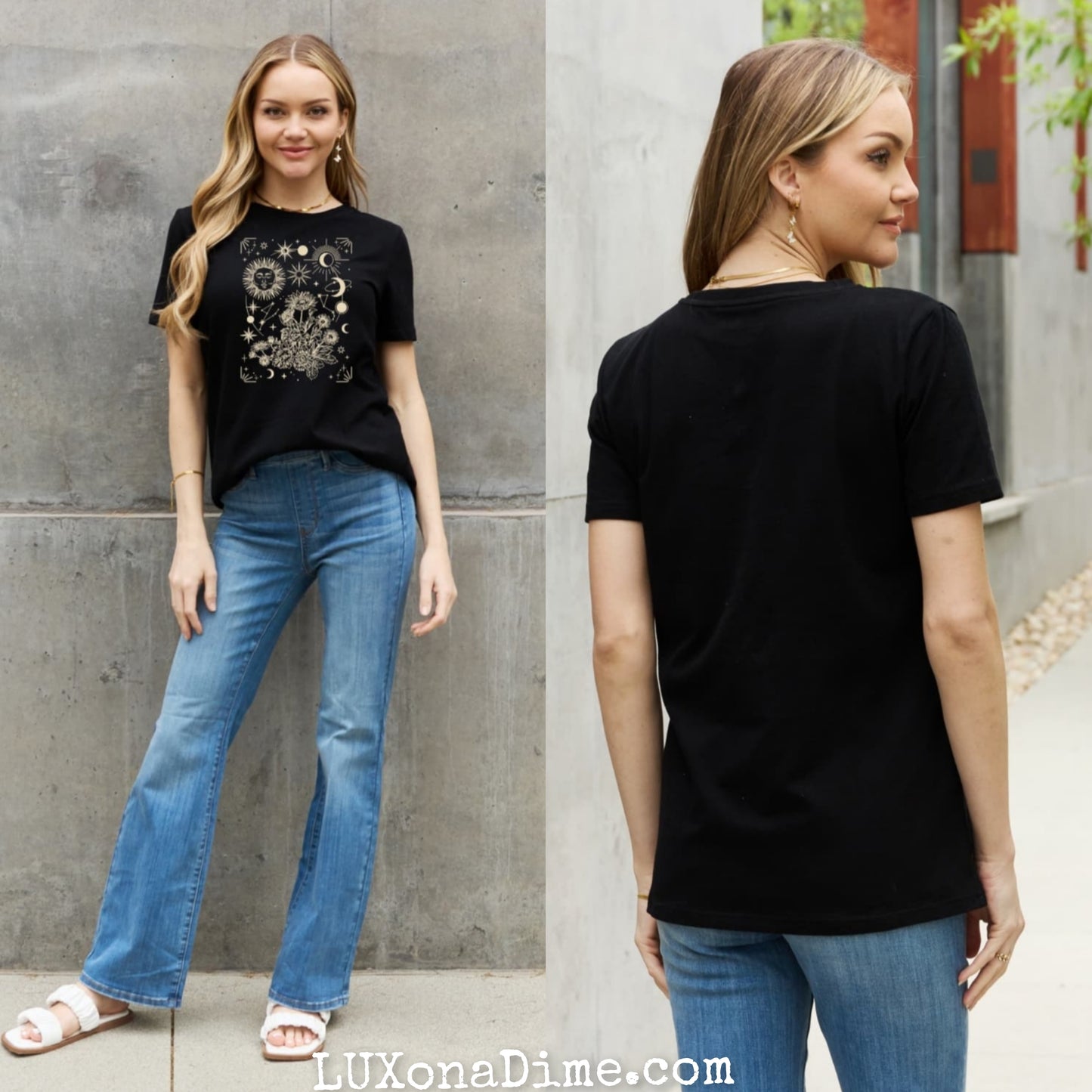 Celestial Moon Sun Stars Graphic Short Sleeve 100% Cotton Tee Shirt (Plus Size Available)