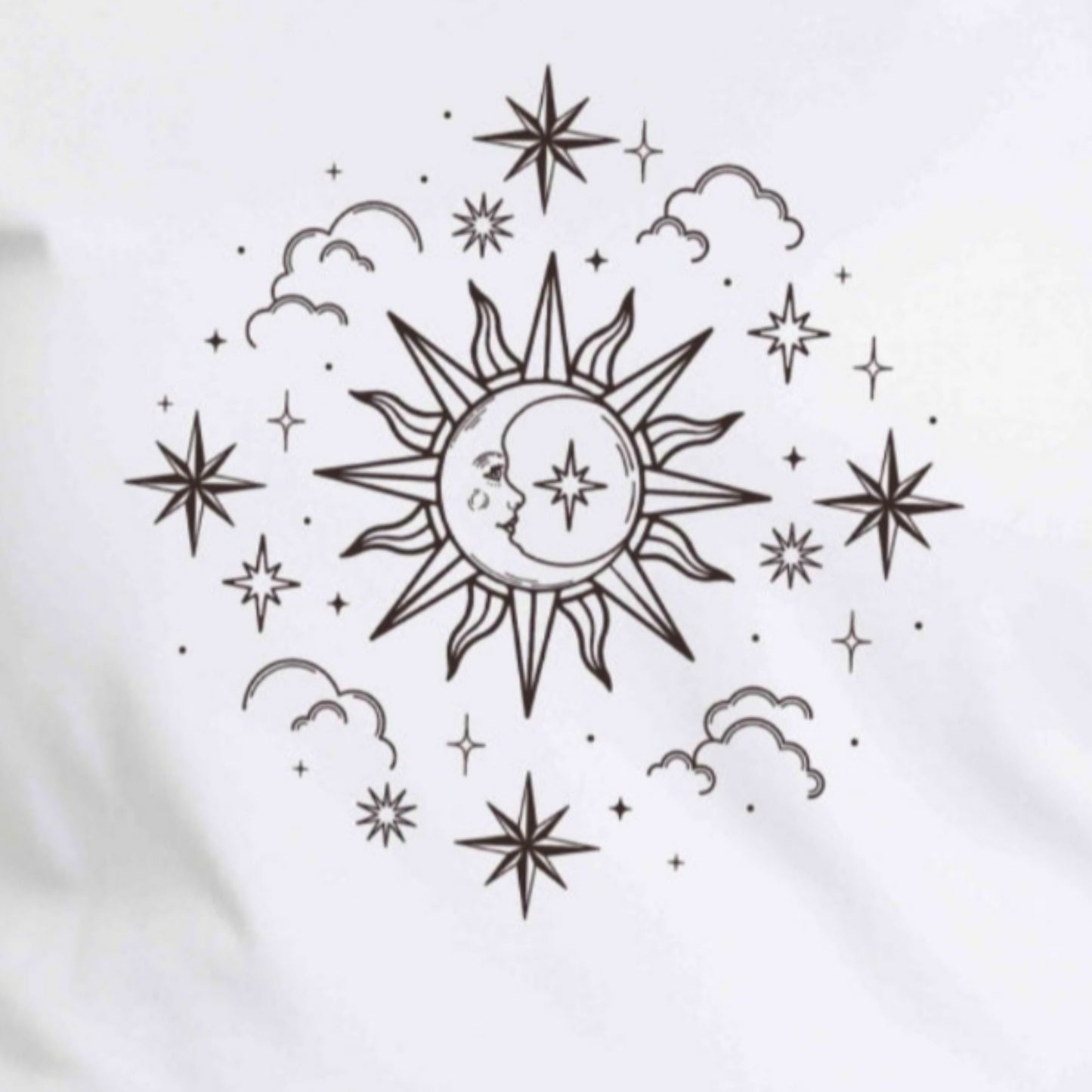 SUN MOON CLOUDS Celestial Graphic Short Sleeve 100% Cotton Tee Shirt (Plus Size Available)