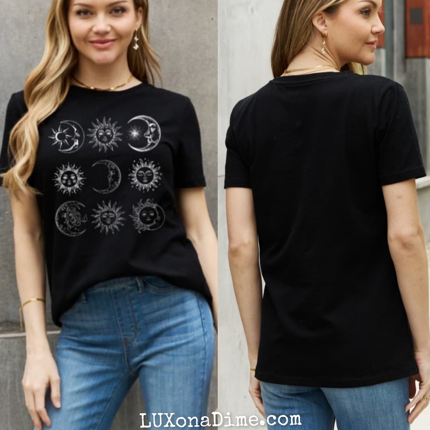 Moon and Sun Celestial Spiritual Graphic 100% Cotton Short-sleeve Tee (Plus Size Available)
