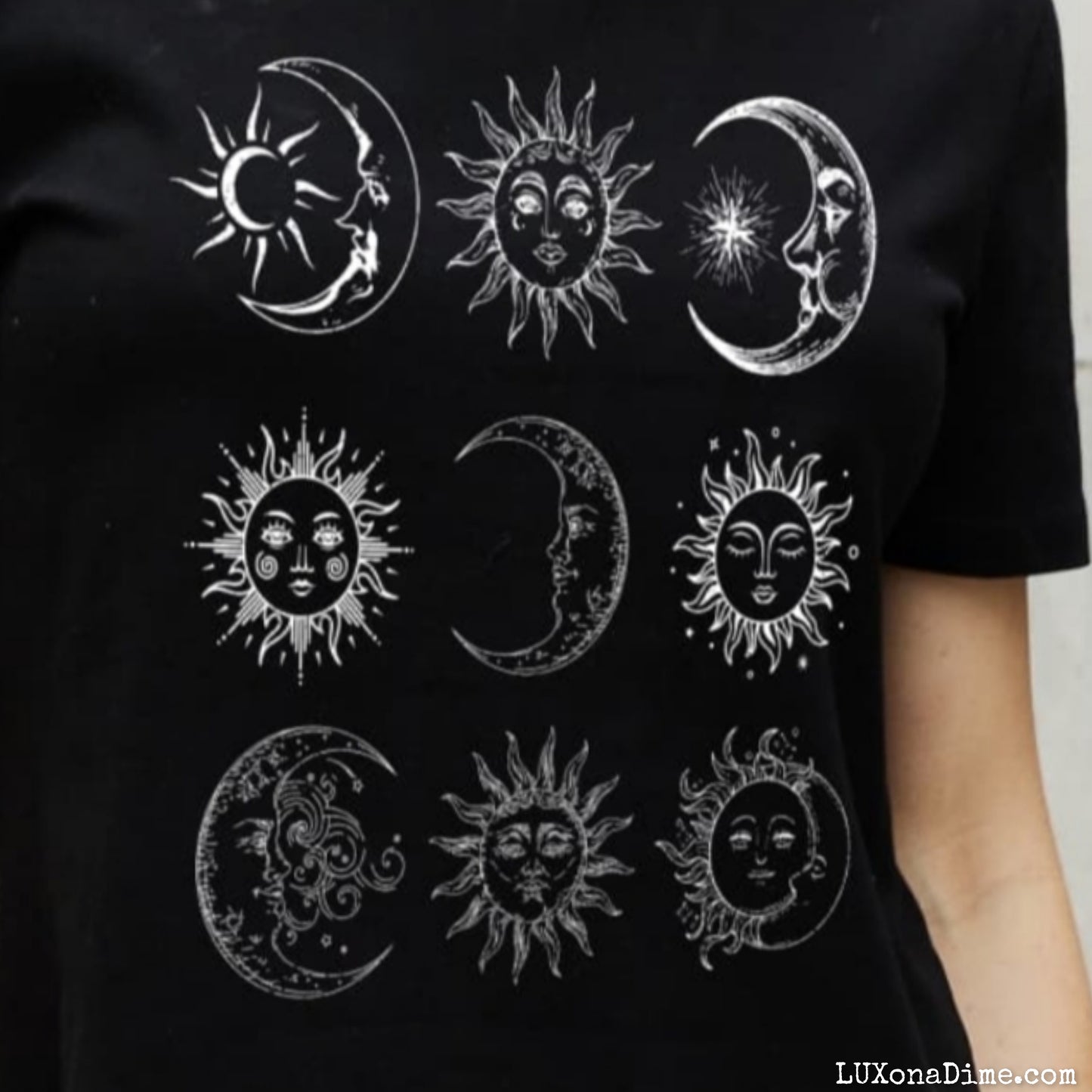 Moon and Sun Celestial Spiritual Graphic 100% Cotton Short-sleeve Tee (Plus Size Available)