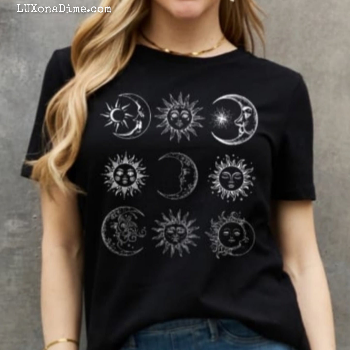 Moon and Sun Celestial Spiritual Graphic 100% Cotton Short-sleeve Tee (Plus Size Available)