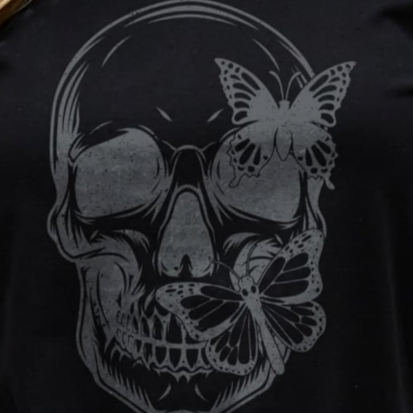 Butterfly Skull Contrasting Graphic 100% Cotton Short-sleeve Tee Shirt