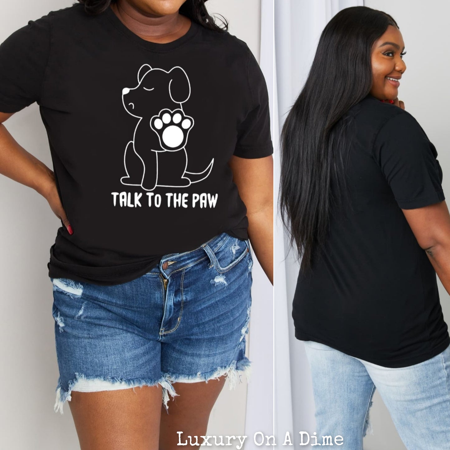 TALK TO THE PAW Dog Funny Graphic 100% Cotton Short Sleeve Tee Shirt (Plus Size Available)
