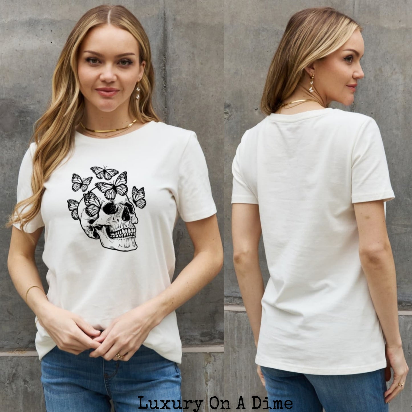 Skull Butterfly Contrasting Graphic 100% Cotton Short-sleeve Tee Shirt