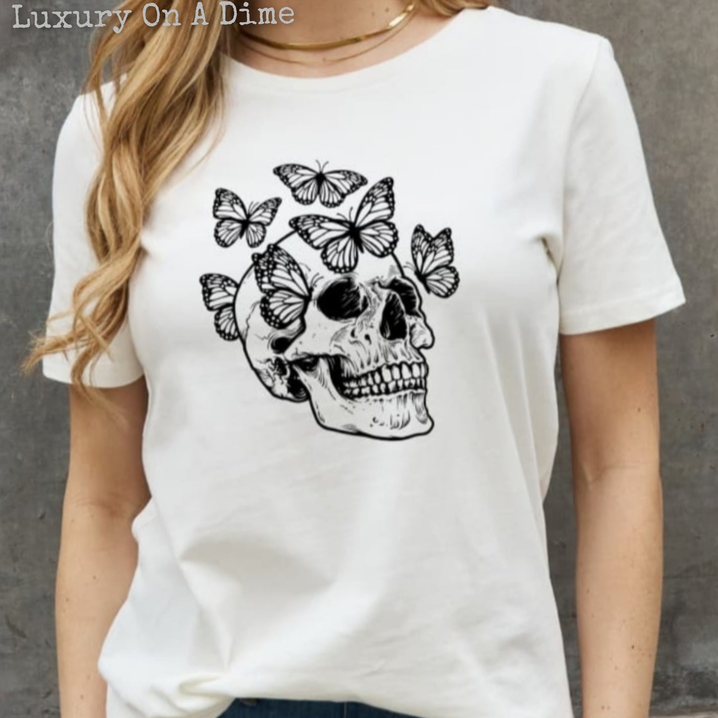 Skull Butterfly Contrasting Graphic 100% Cotton Short-sleeve Tee Shirt