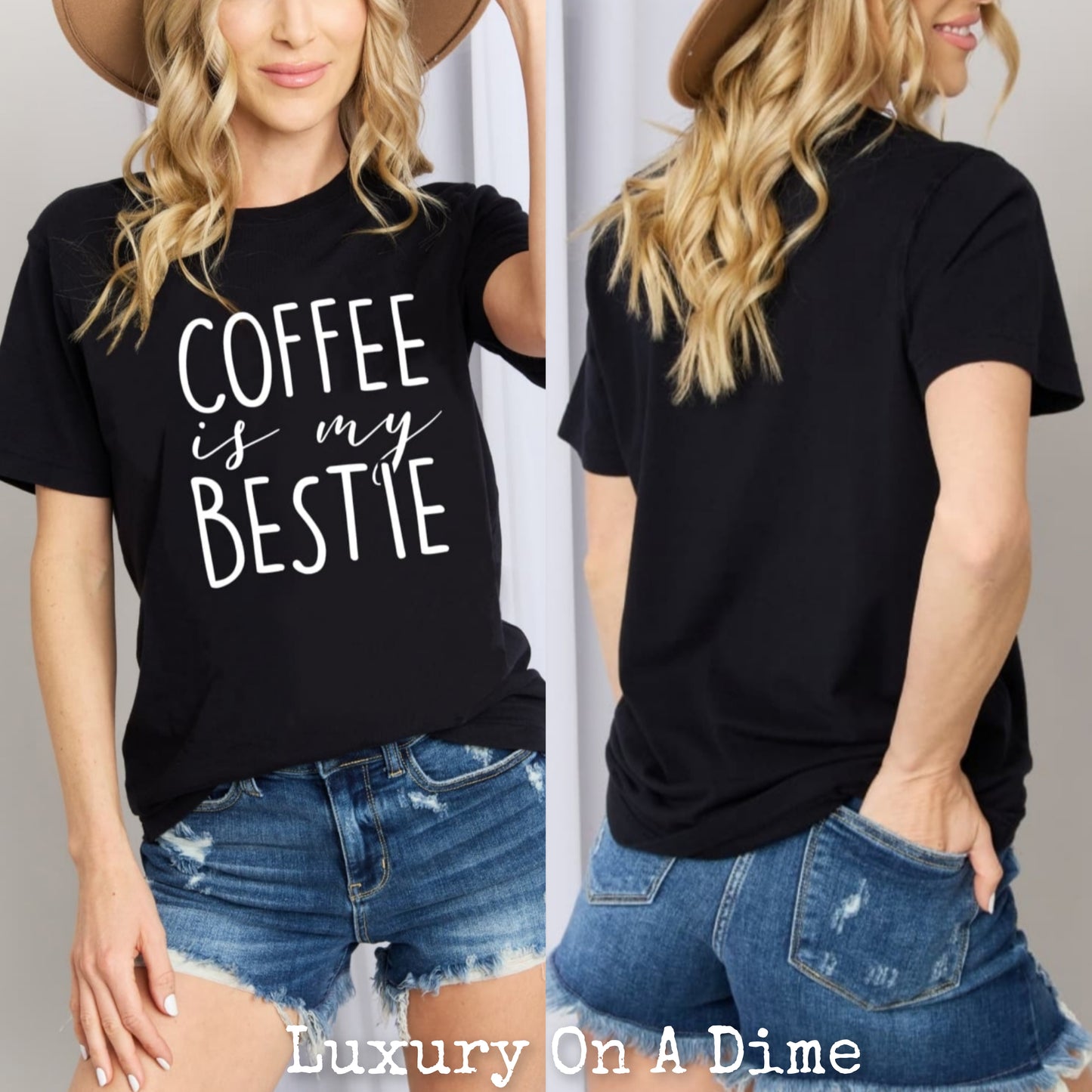 Funny COFFEE IS MY BESTIE Graphic 100% Cotton Tee Shirt (Plus Size Available)