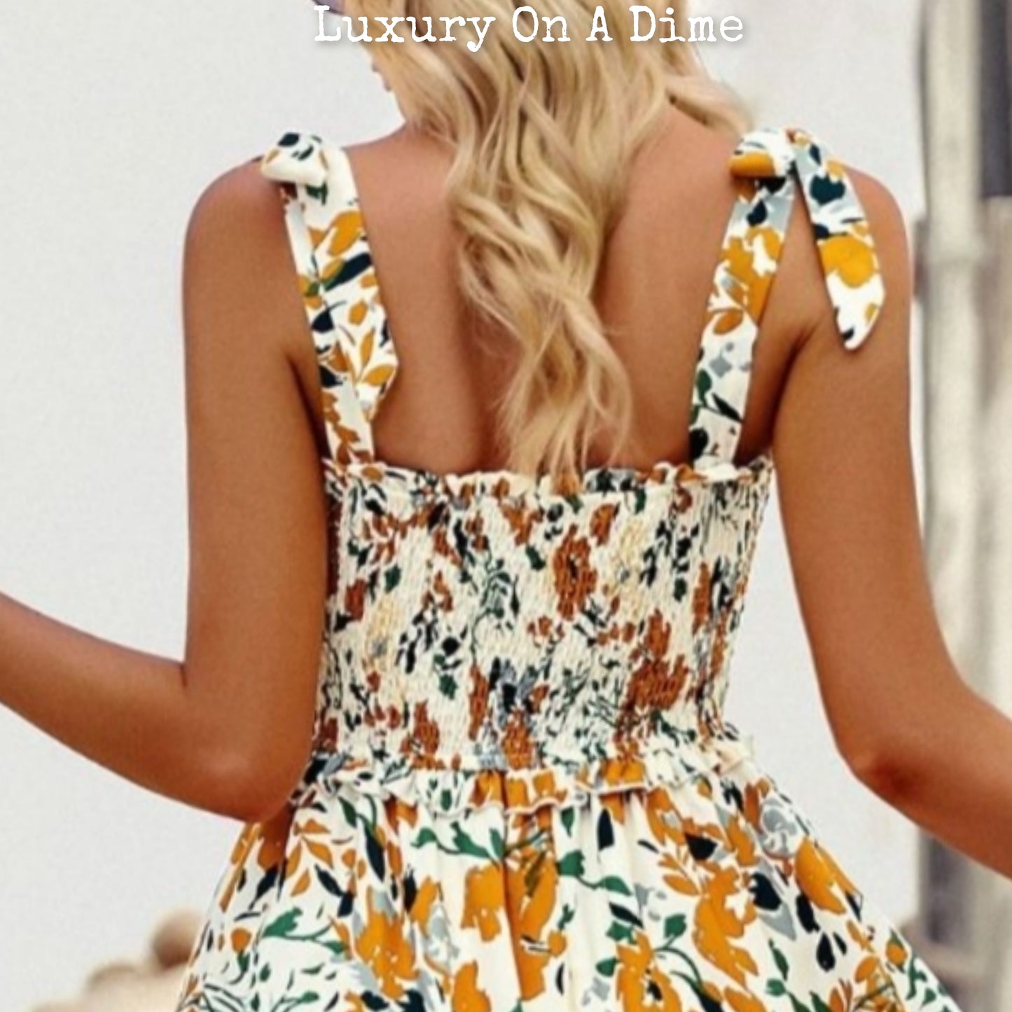 Colorful Bright Print Smocked Bodice Tie Shoulder Summer Midi Dress (5 colors Available)