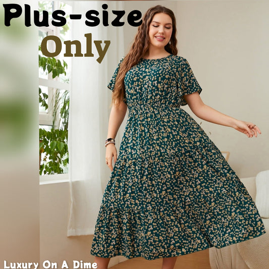 Classy Floral Round Neck Short Sleeve Modest Midi Dress