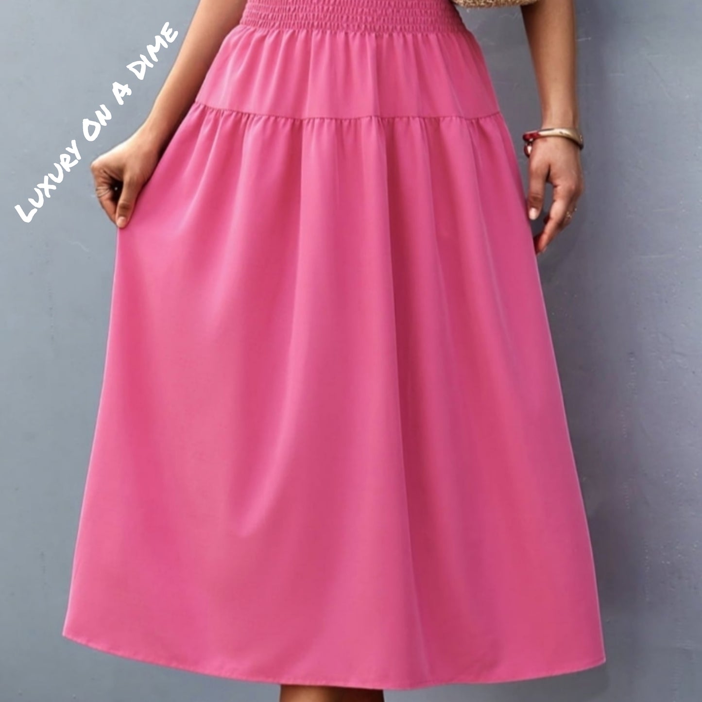Cinch Tie Asymmetrical One Shoulder Smocked Waist Midi Dress