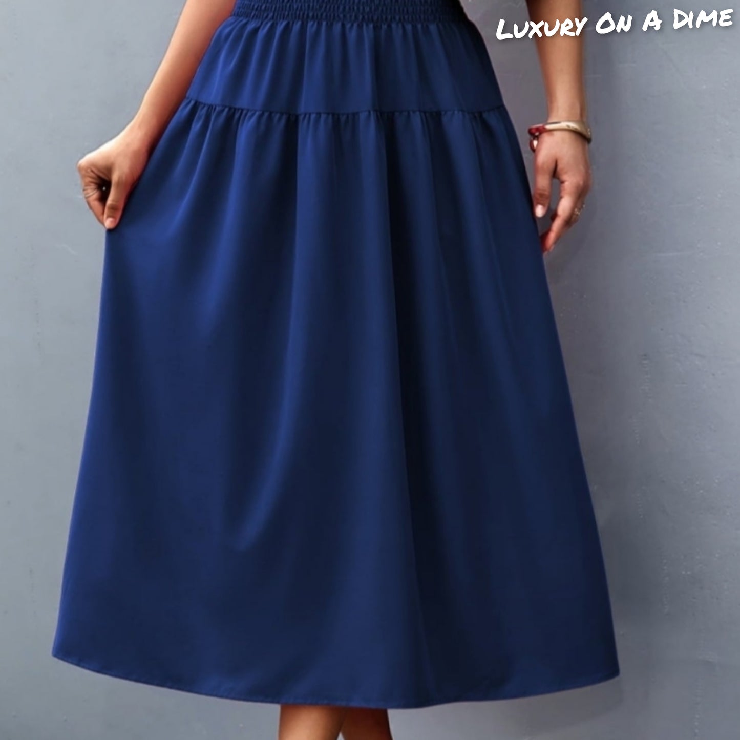 Cinch Tie Asymmetrical One Shoulder Smocked Waist Midi Dress
