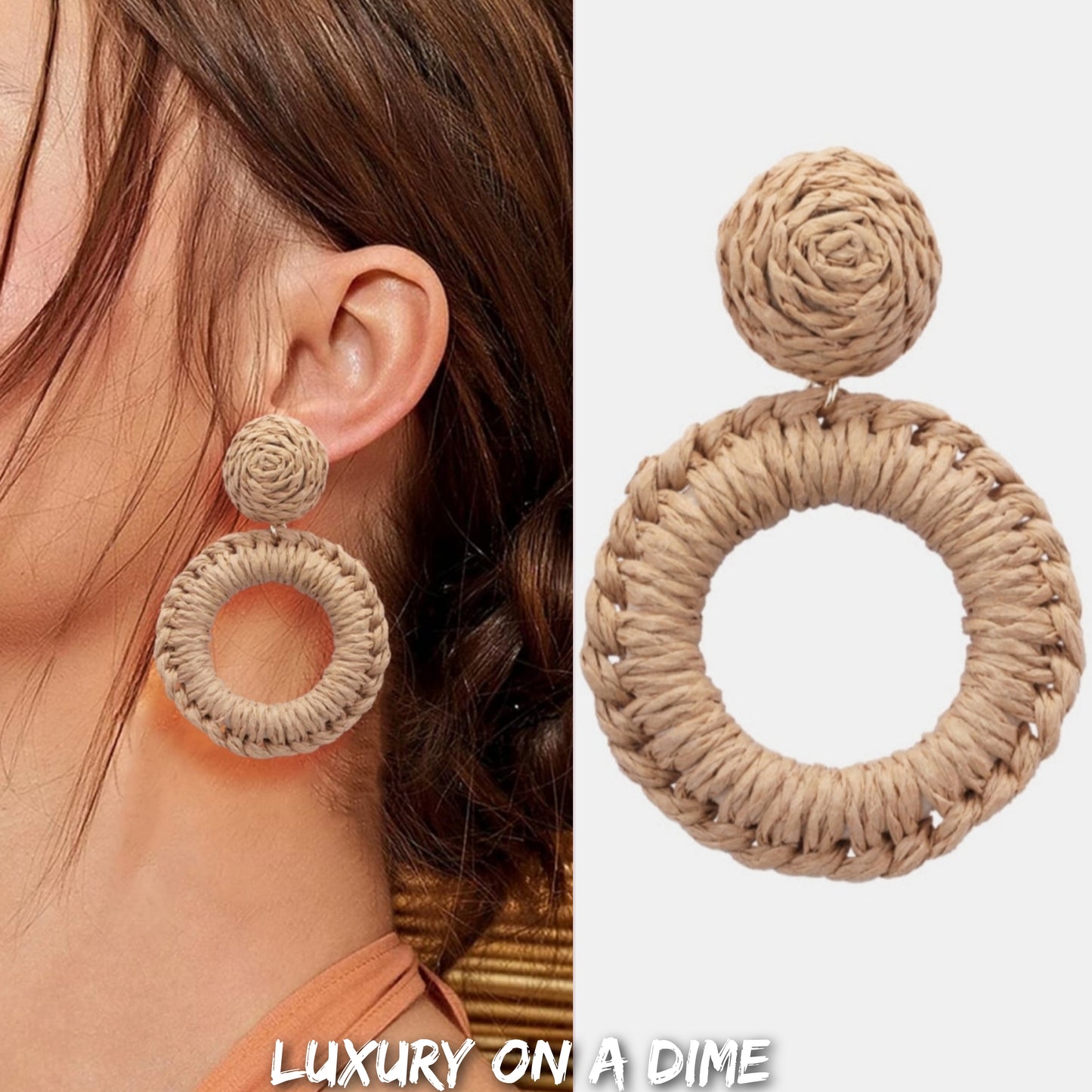 Bold Raffia Grass Round Dangle Earrings Jewelry (10 colors Available)