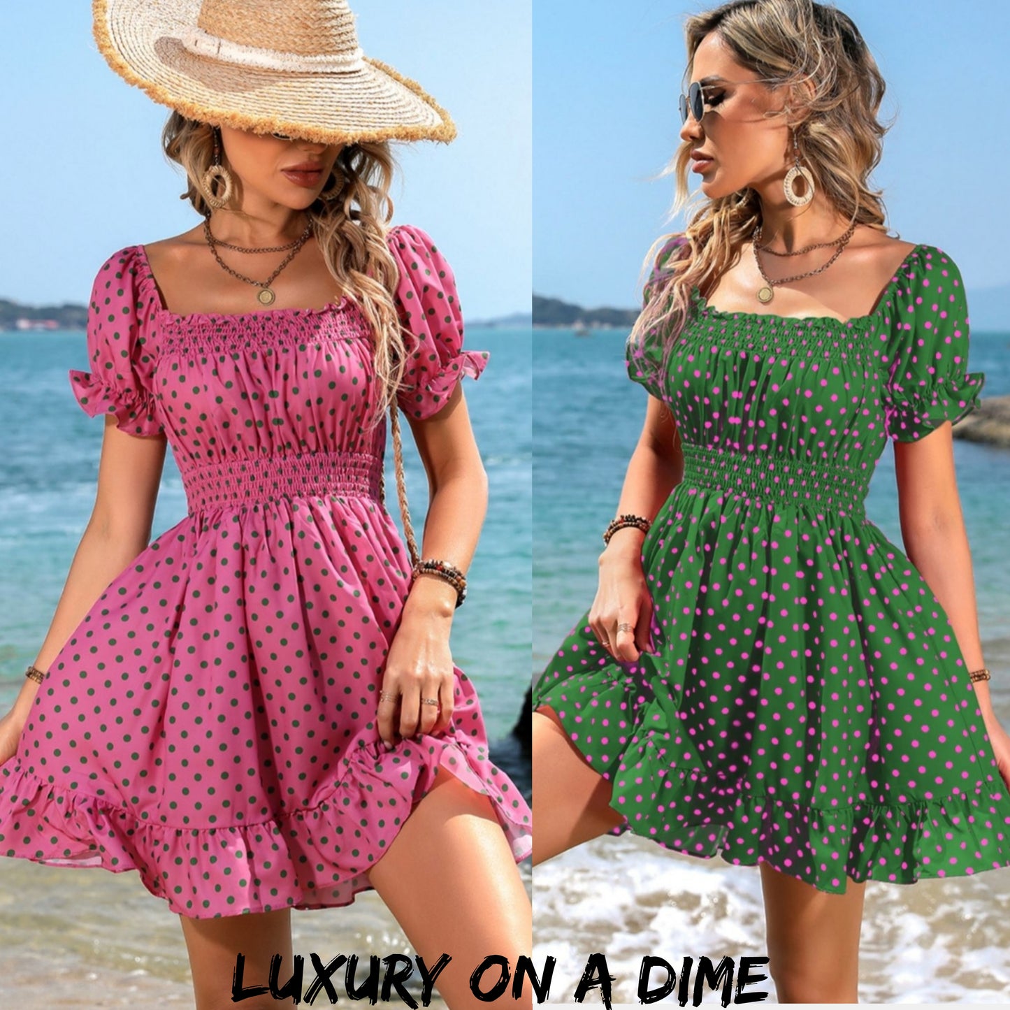 Ruffle Accent Smocked Chest and Waist Babydoll Mini Dress