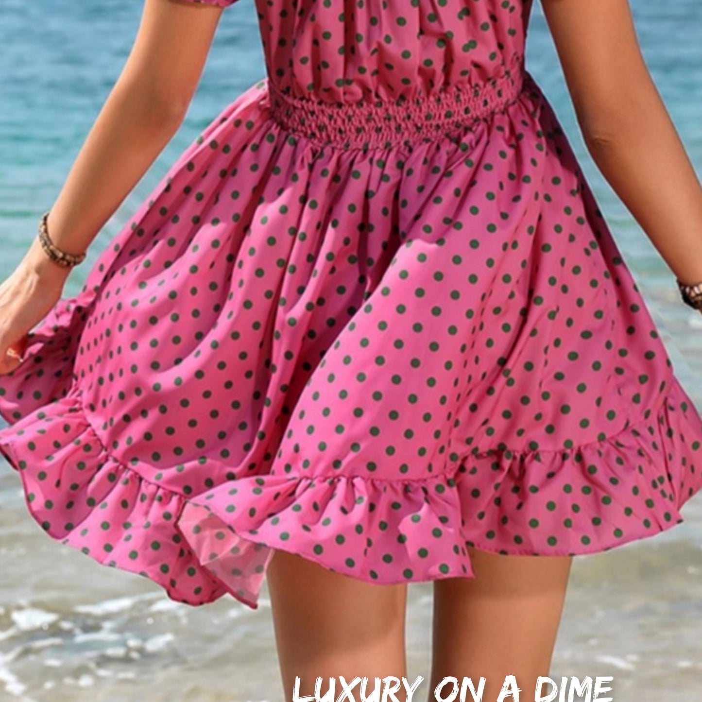 Ruffle Accent Smocked Chest and Waist Babydoll Mini Dress