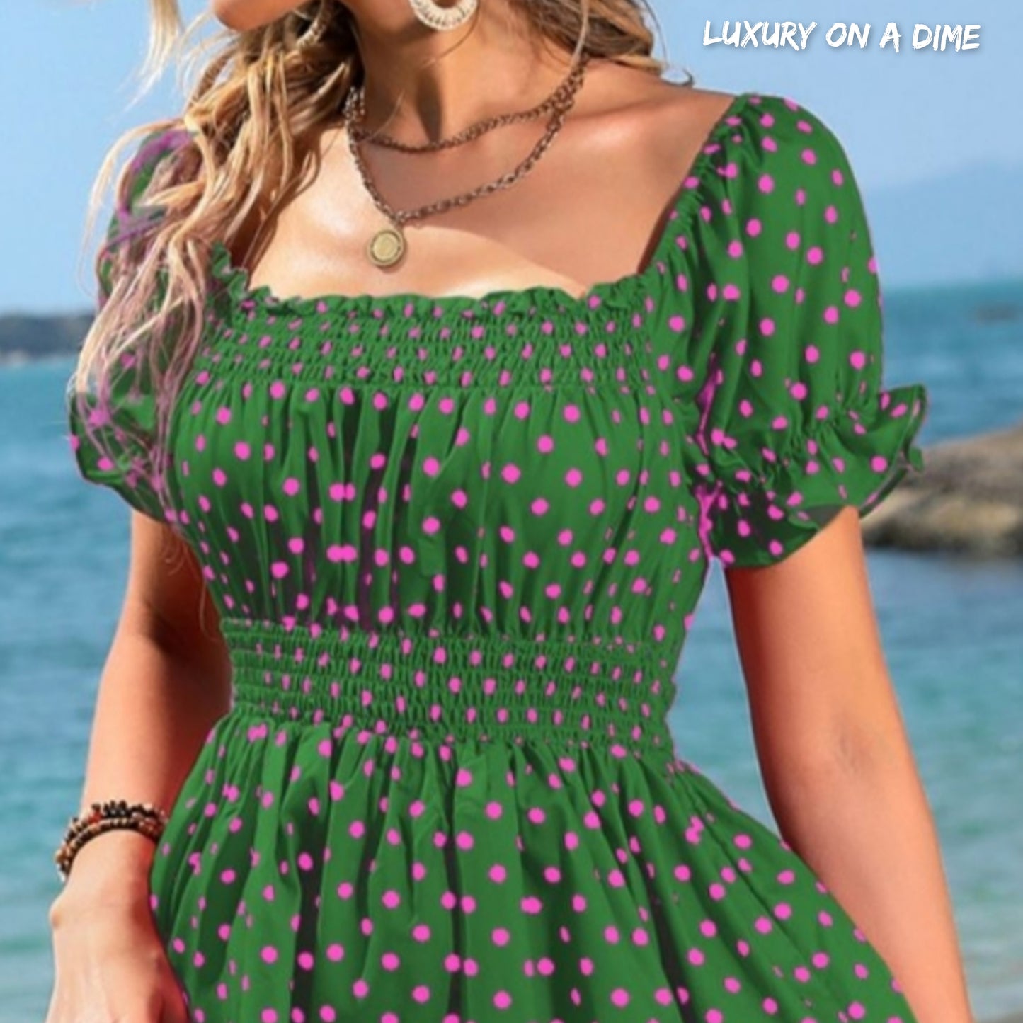 Ruffle Accent Smocked Chest and Waist Babydoll Mini Dress