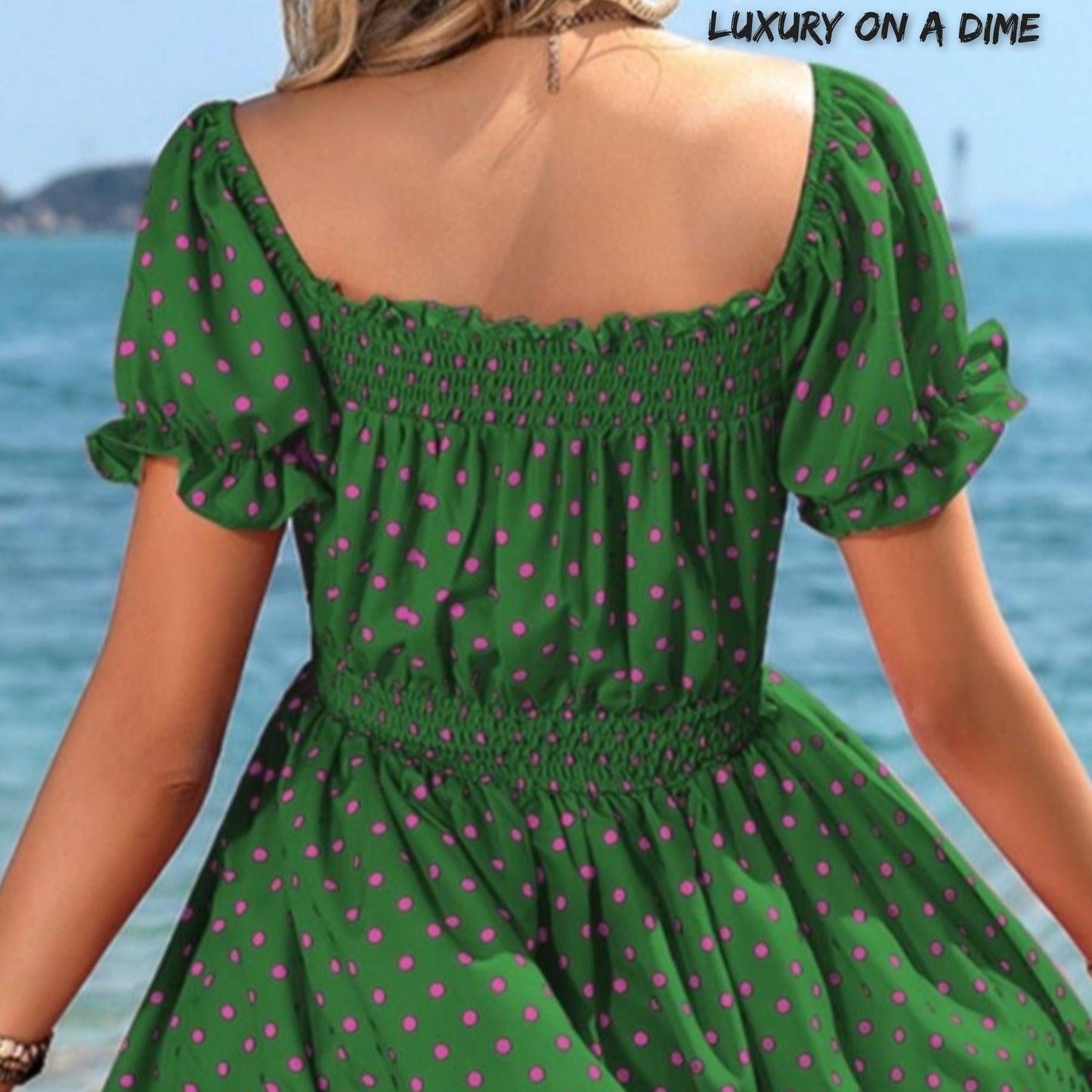 Ruffle Accent Smocked Chest and Waist Babydoll Mini Dress