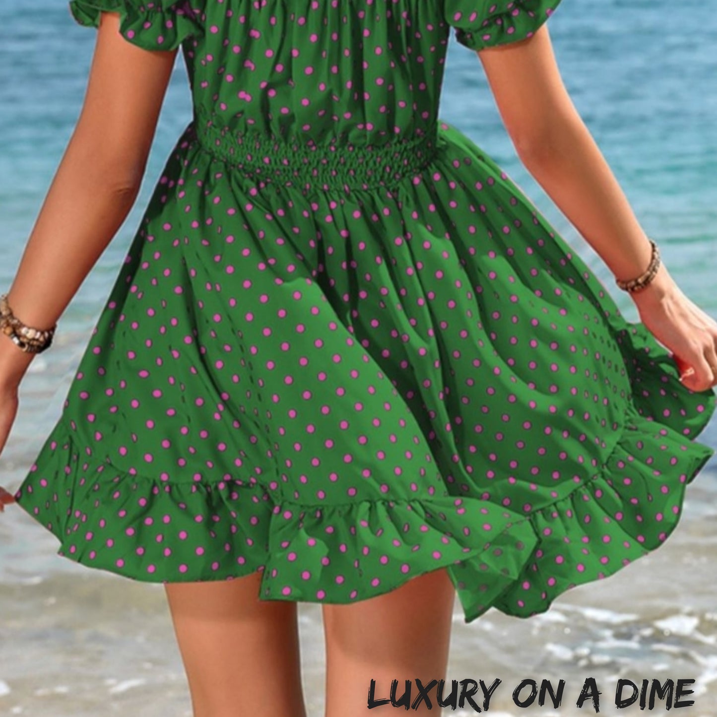 Ruffle Accent Smocked Chest and Waist Babydoll Mini Dress