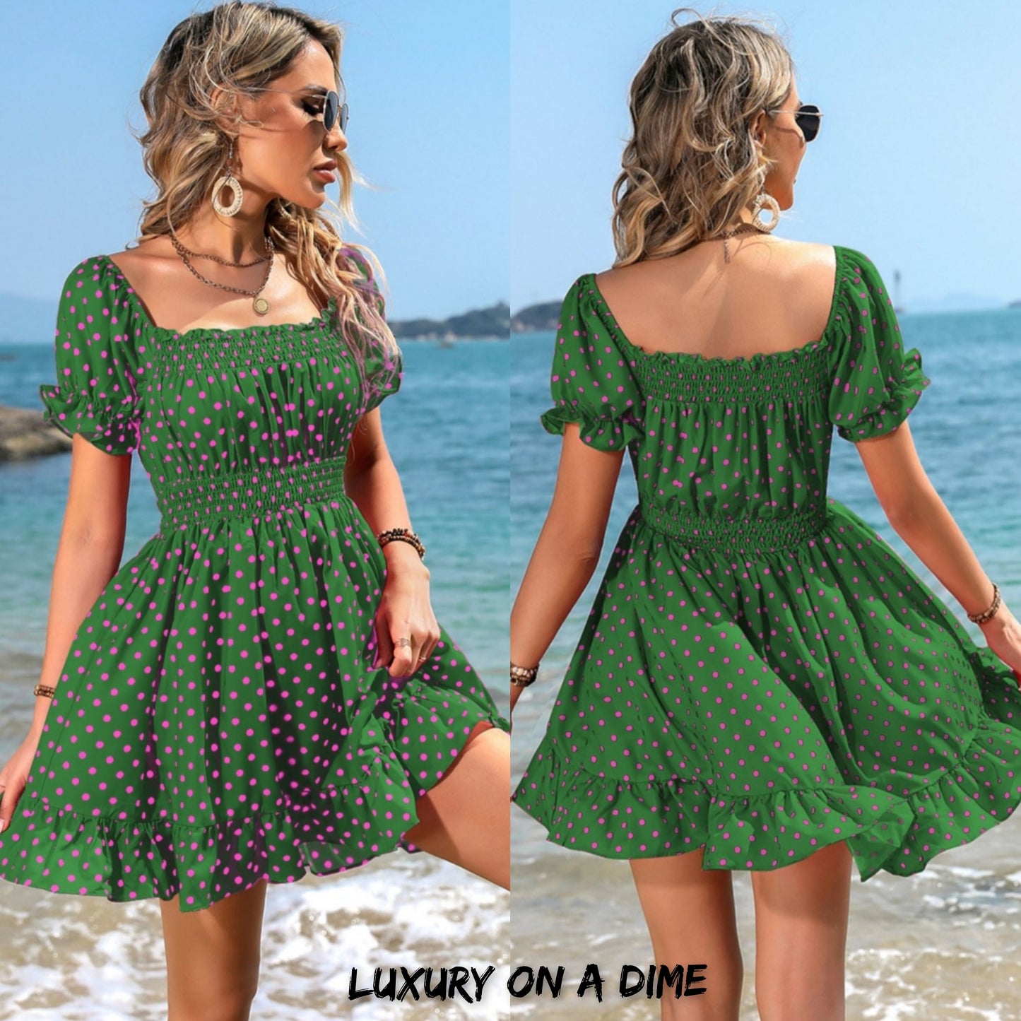 Ruffle Accent Smocked Chest and Waist Babydoll Mini Dress
