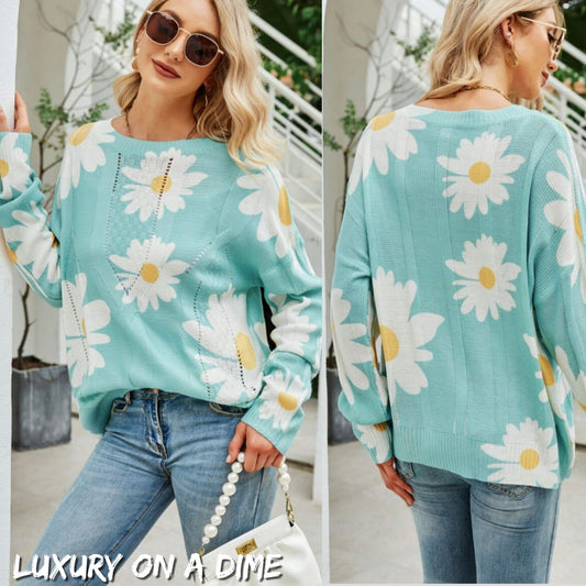 Daisy Knit Print Openwork Detail Lightweight Sweater