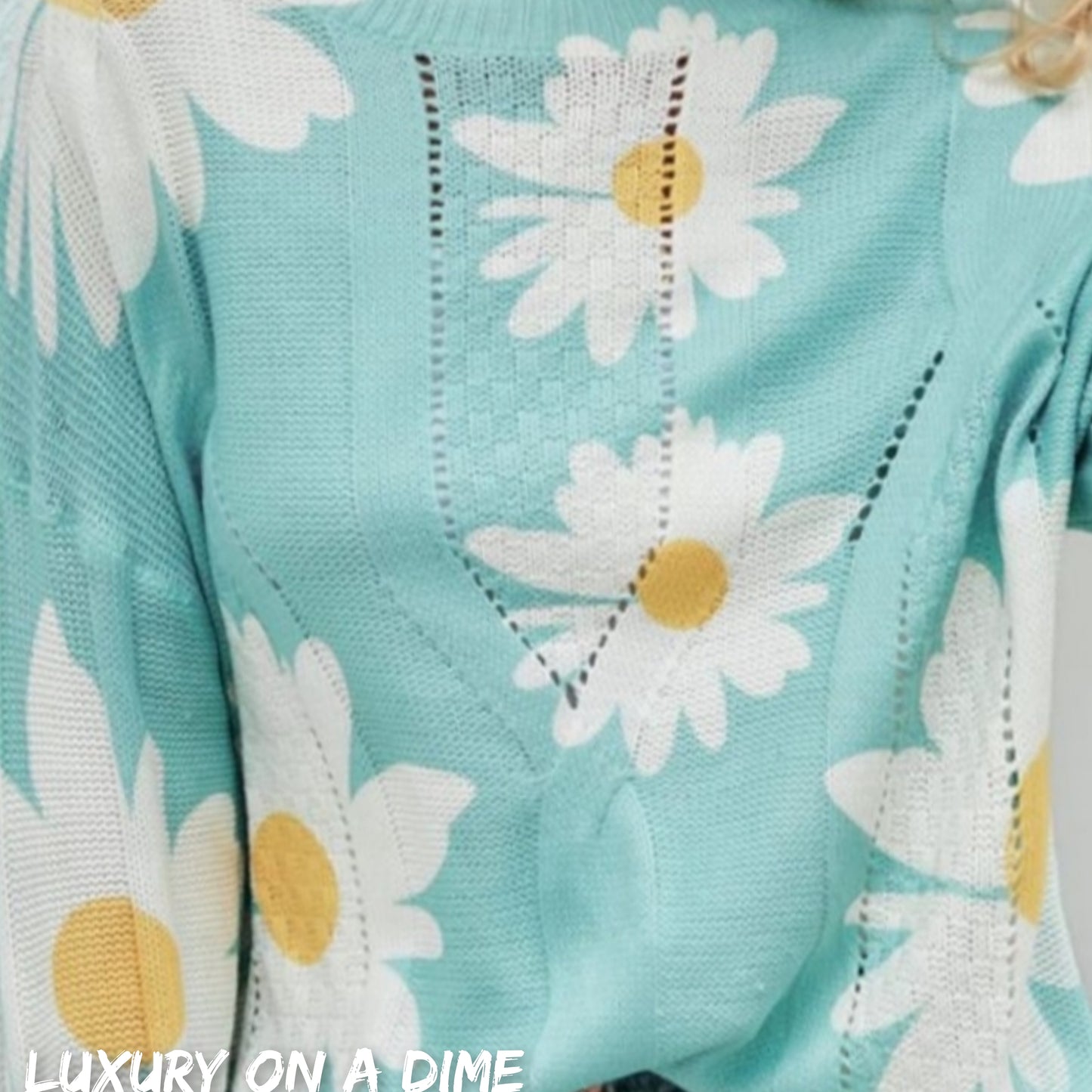 Daisy Knit Print Openwork Detail Lightweight Sweater
