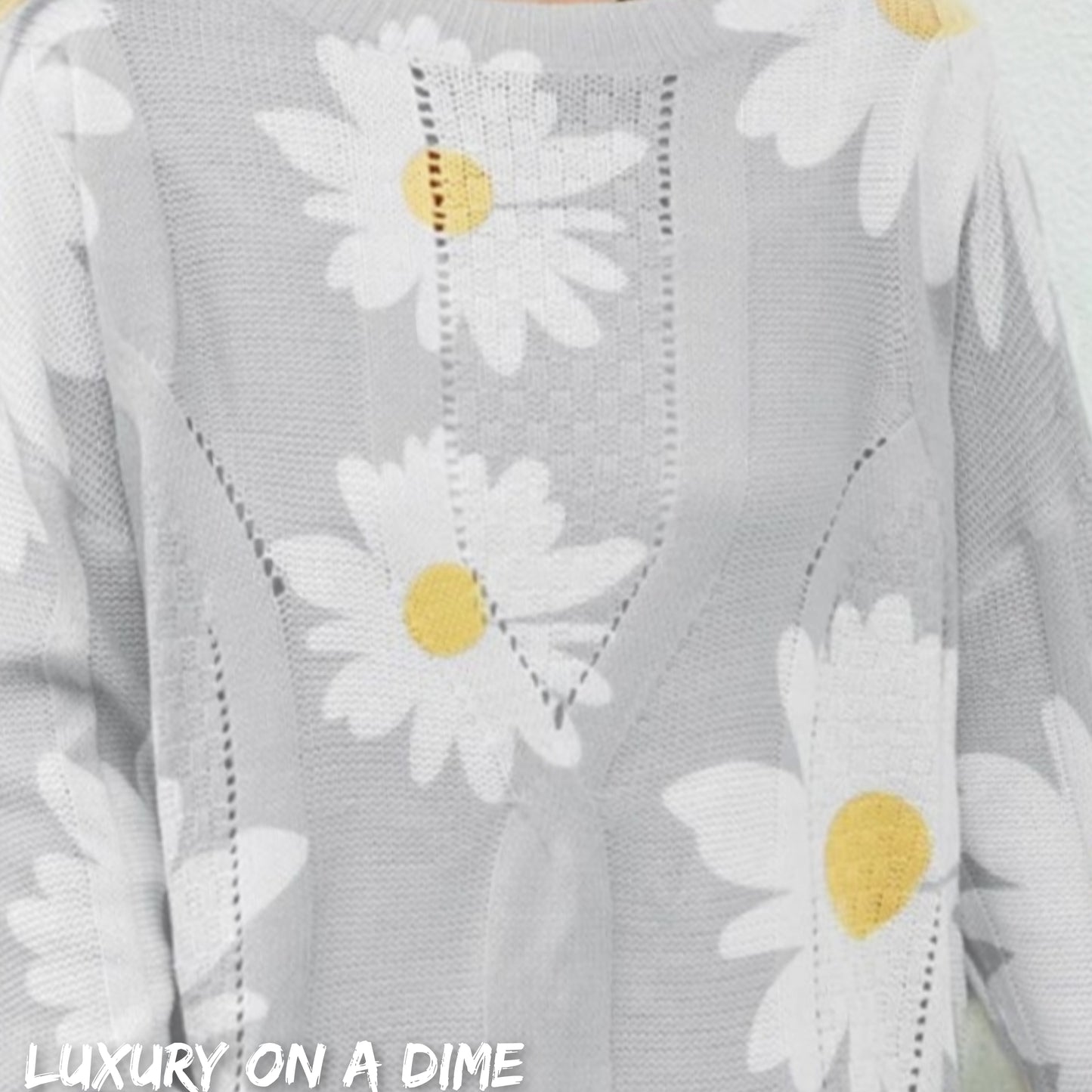 Daisy Knit Print Openwork Detail Lightweight Sweater