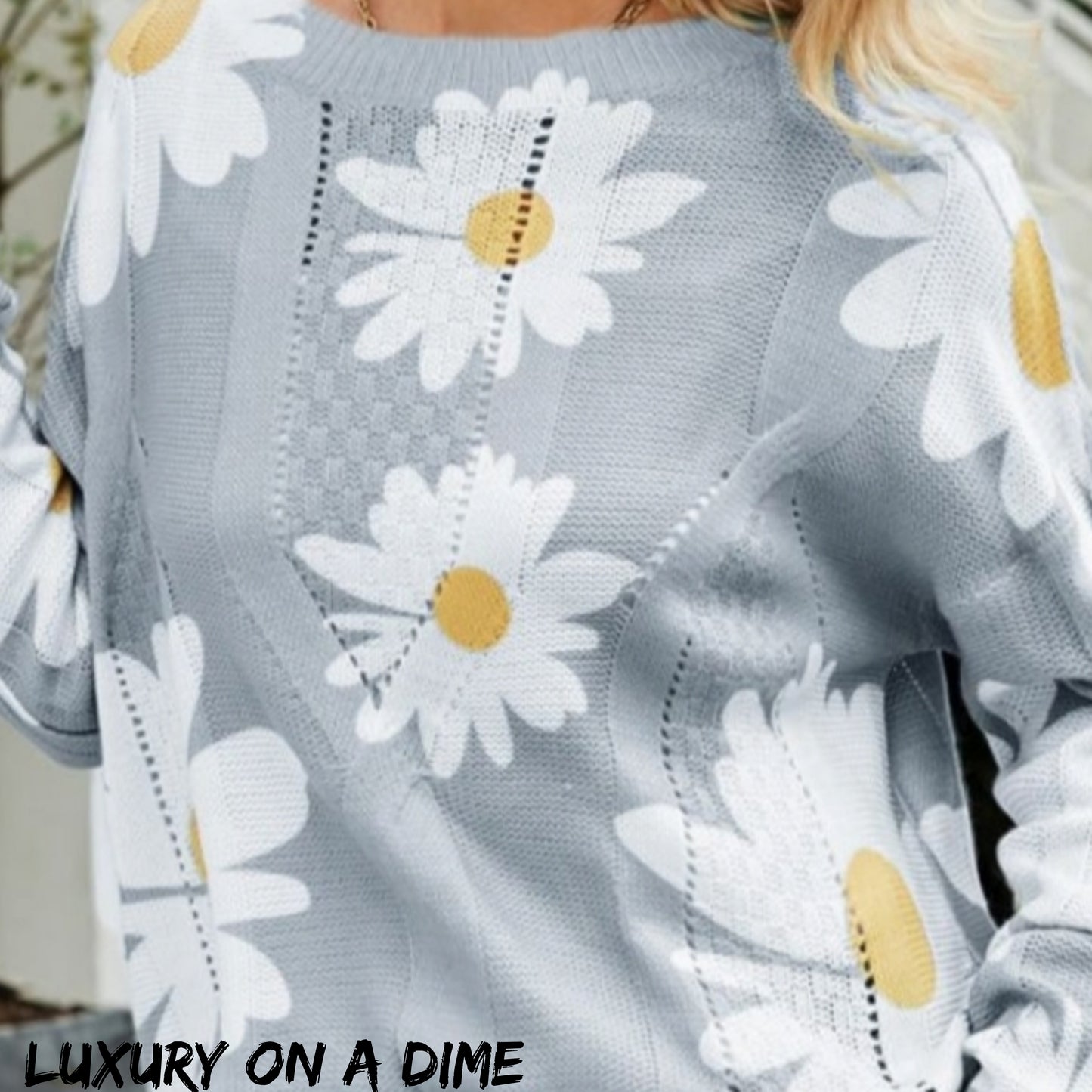 Daisy Knit Print Openwork Detail Lightweight Sweater