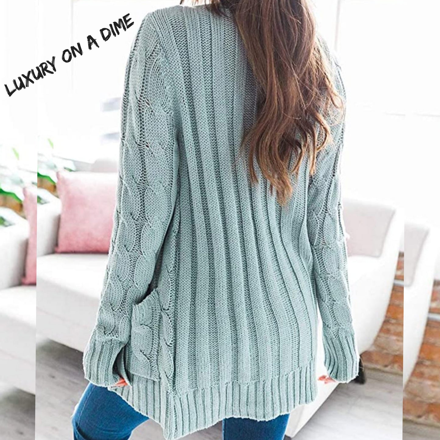 Classic Cable-Knit Buttoned Oversized Cardigan Patch Pockets